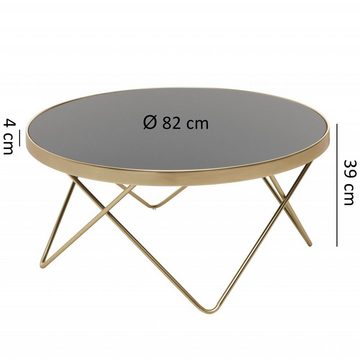 furnicato Couchtisch DANA Ø 82 cm Schwarz / matt Gold Metall/Glas