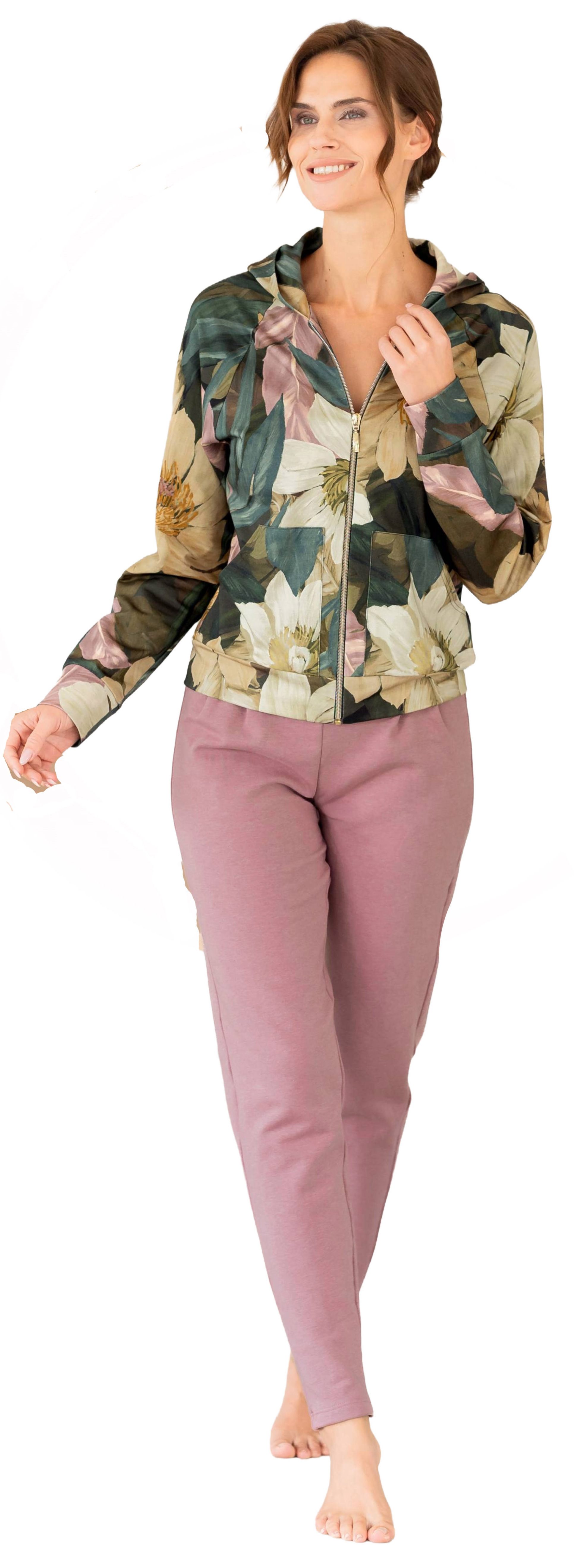 HUTSCHREUTHER Hausanzug Damen Homewearanzug mit Kapuze edel (2 tlg) Modisches Design