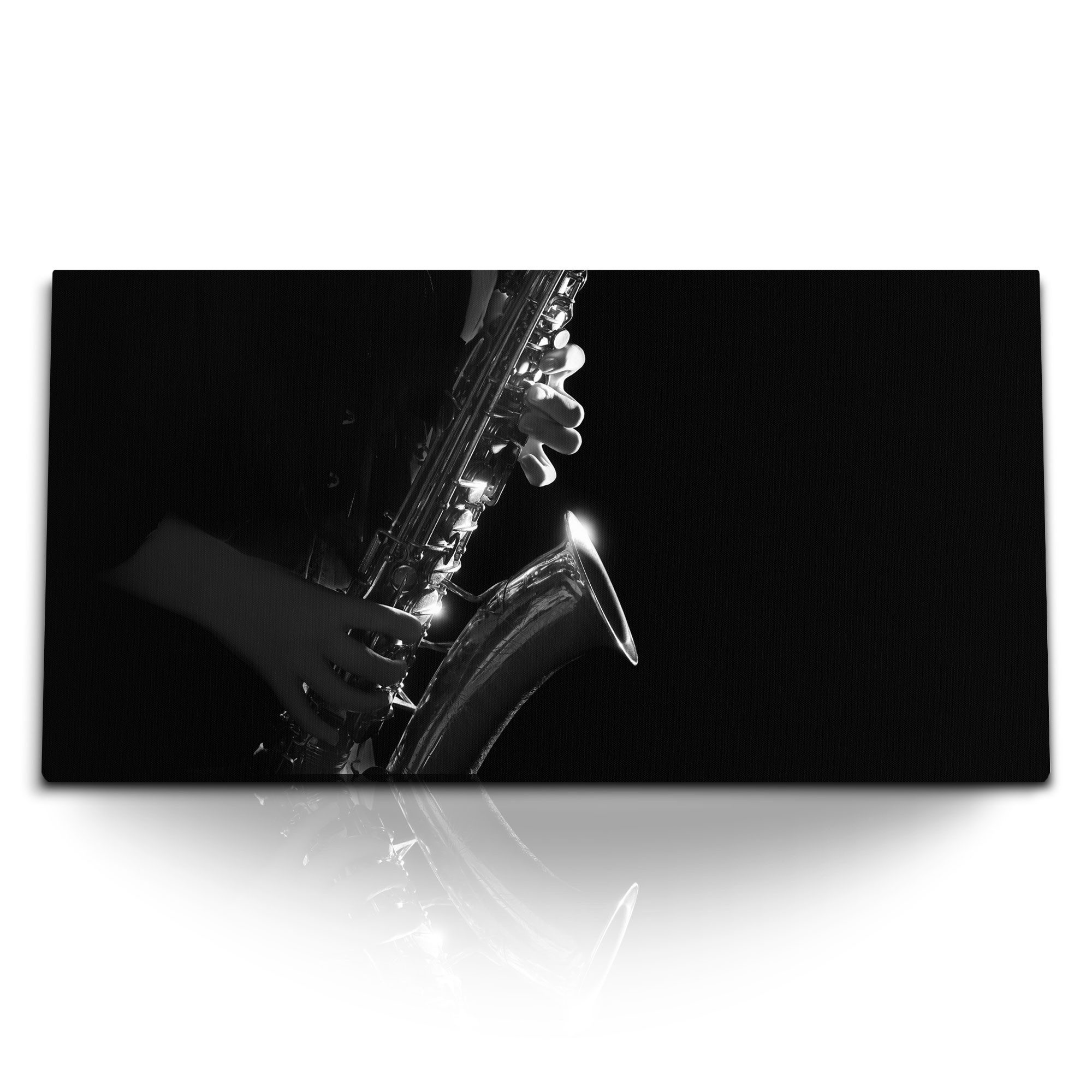 Leinwandbild Kunstdruck Bilder 120x60cm Saxophon Jazz schwarzer Hintergrund Musik