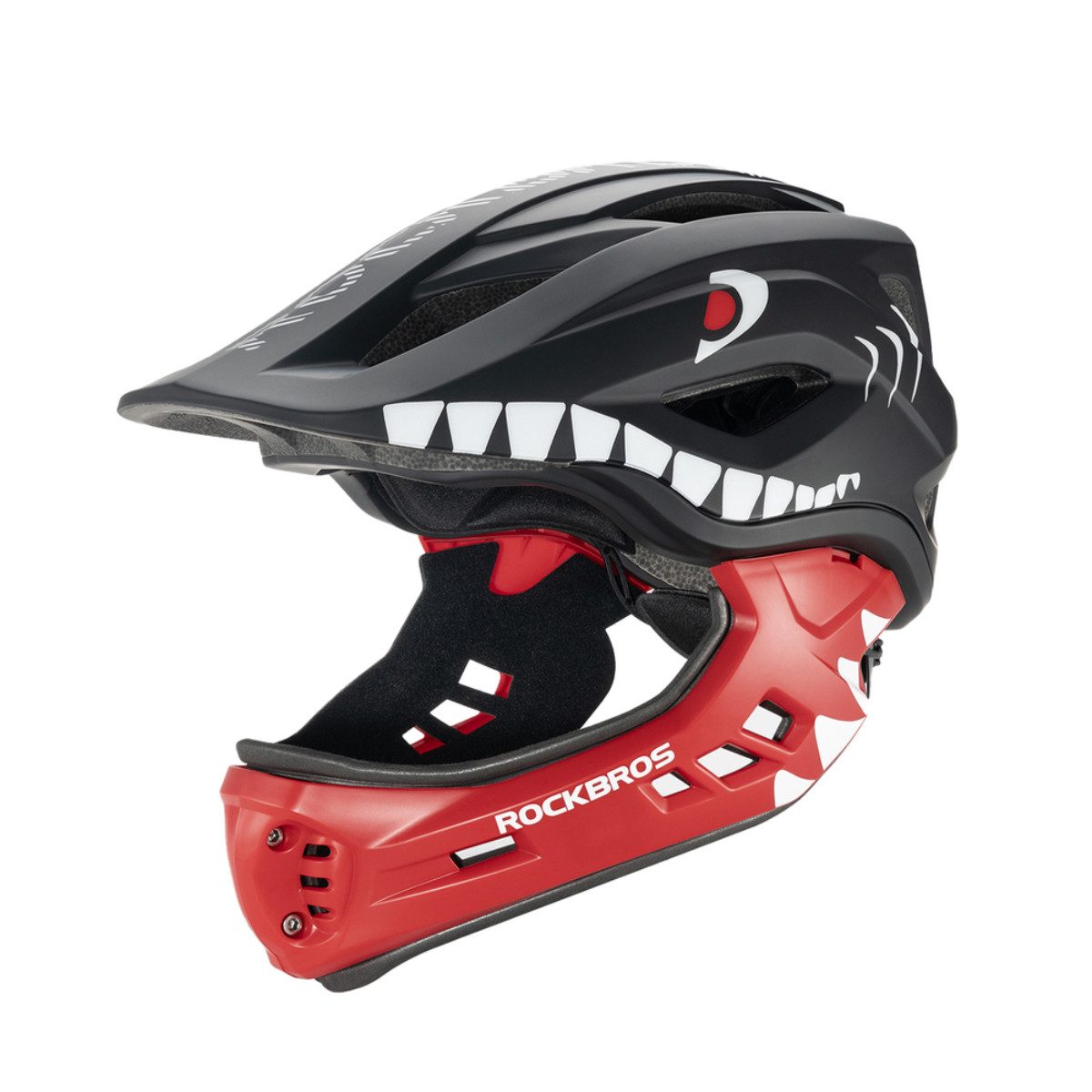 ROCKBROS Kinderfahrradhelm TT-32005 (Einzeln, Einzelhelm), Abnehmbarer Kinnschutz ermöglicht zwei Nutzungsarten