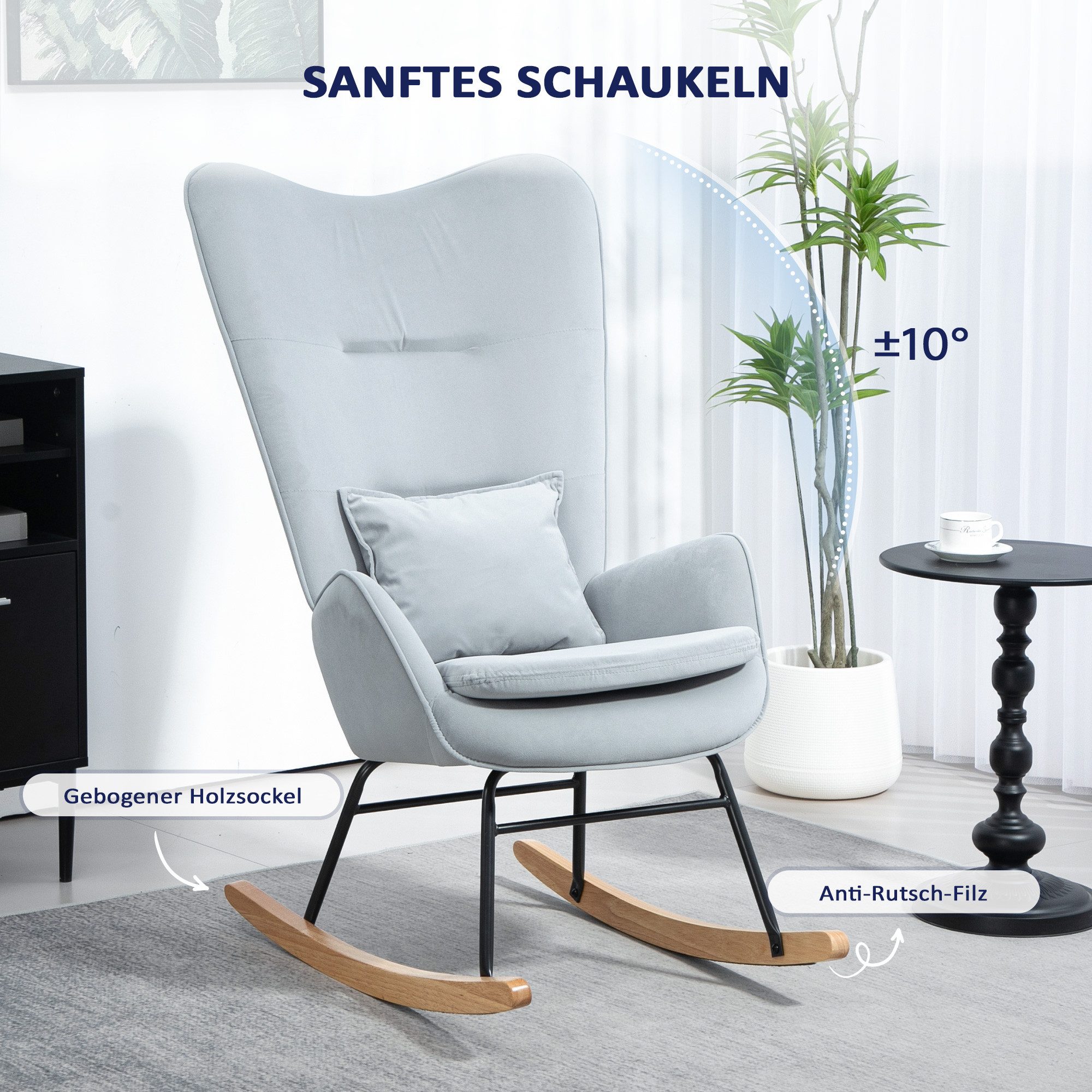 Furnishings Home Schaukelstuhl Stillsessel mit Samtoptik bis 120 kg Light Gray (1 St), Für Schlafzimmer Wohnzimmer 67L x 85B x 112H cm