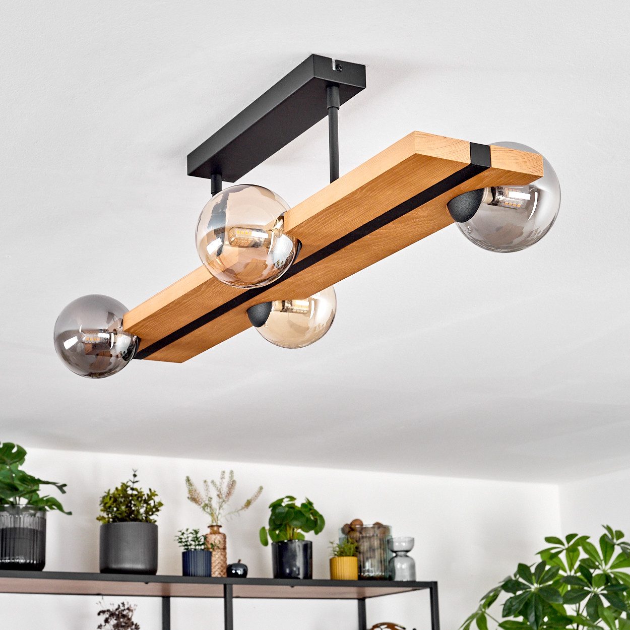 hofstein Deckenleuchte Deckenlampe aus Metall/Holz/Glas in günstig online kaufen