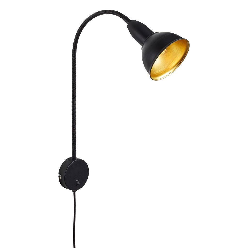 Briloner Leuchten Wandleuchte 2084-015, ohne Leuchtmittel, 2700K - Extra-Warmweiß, schwarz-gold, flexibler Arm, inkl. An/Aus Schalter, exkl. E14 max. 25W
