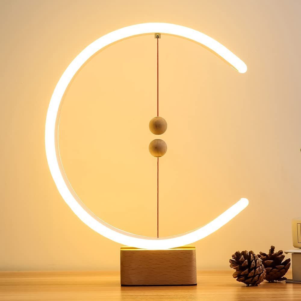 Rosnek LED USB, Deko, Holz, Licht, Magnetische Warmweiß, Schlafsaal Nachttisch Geburtstagsgeschenke, Aufhängung Gleichgewicht Nachttischlampe 3000K