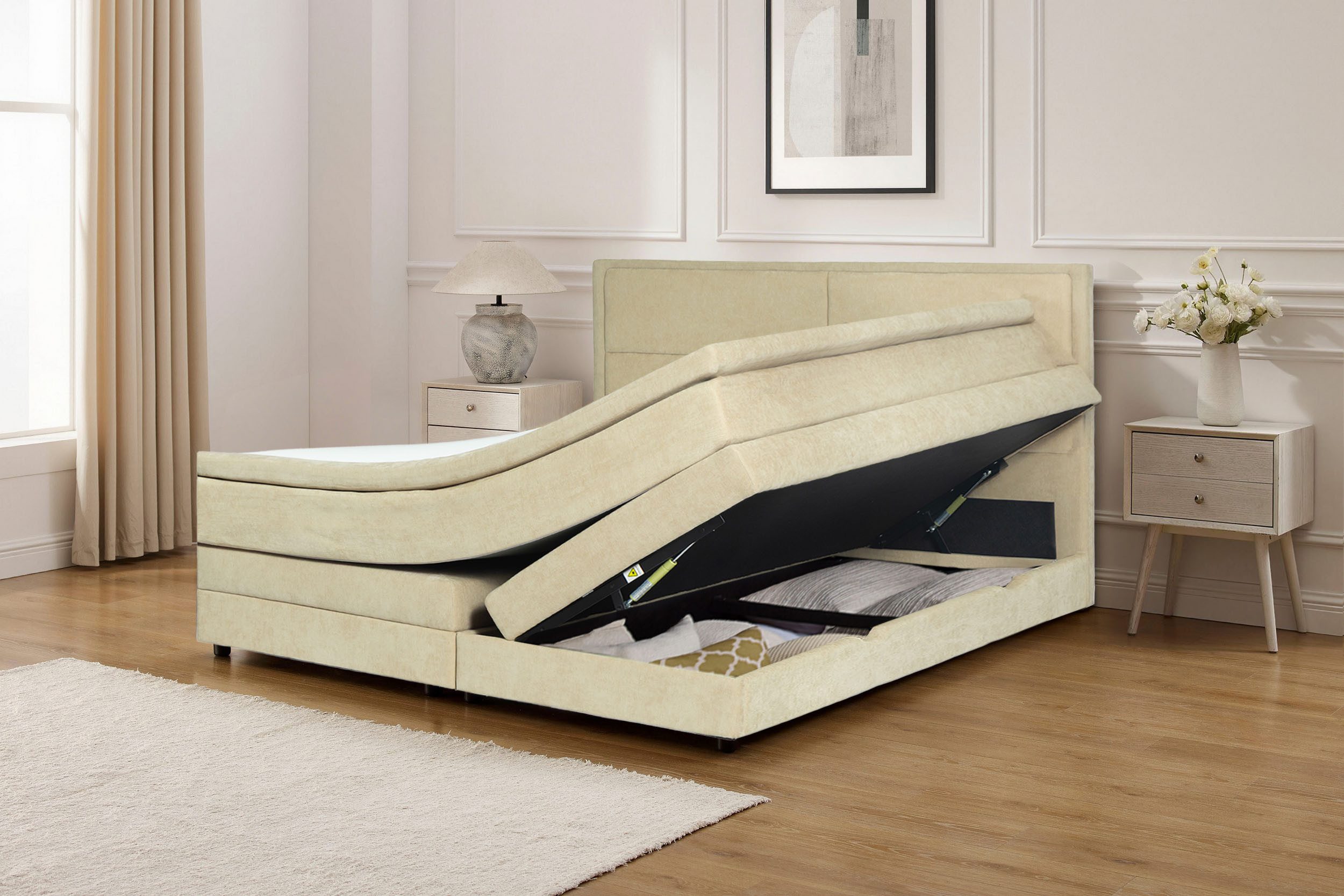 OTTO home Boxspringbett FYNNA in den Breiten 140 & 180cm erhältlich, inkl. Bettkasten, inkl. Topper, erhältlich in verschiedenen Farben