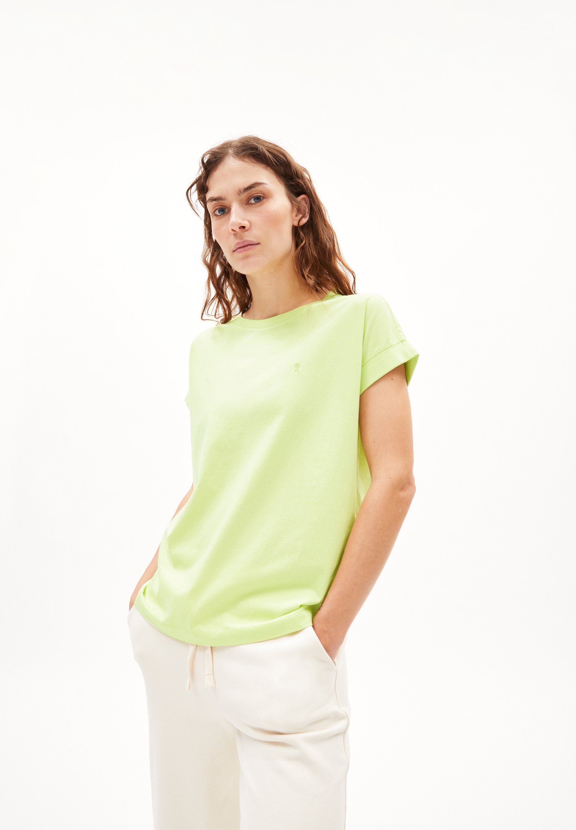 Bio-Baumwolle lime T-Shirt Armedangels (1-tlg) empty Damen Loose aus Fit T-Shirt light IDAARA