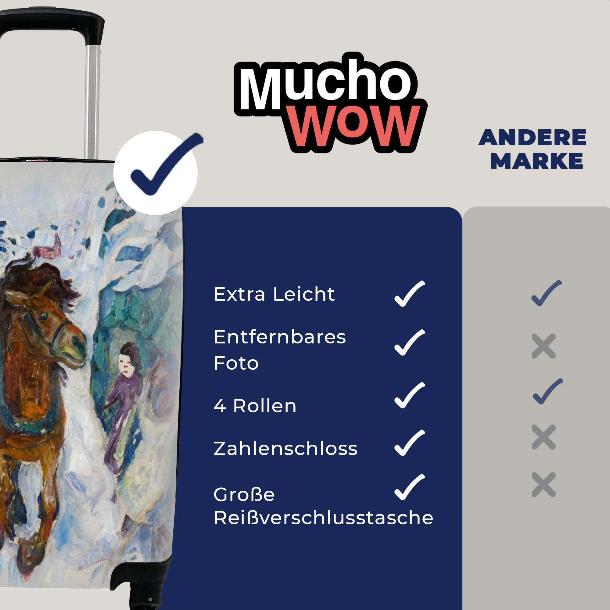 Rollen, MuchoWow 4 Galoppierendes Pferd Reisetasche Handgepäck Reisekoffer Handgepäckkoffer - für Edvard rollen, Trolley, Munch, Ferien, mit