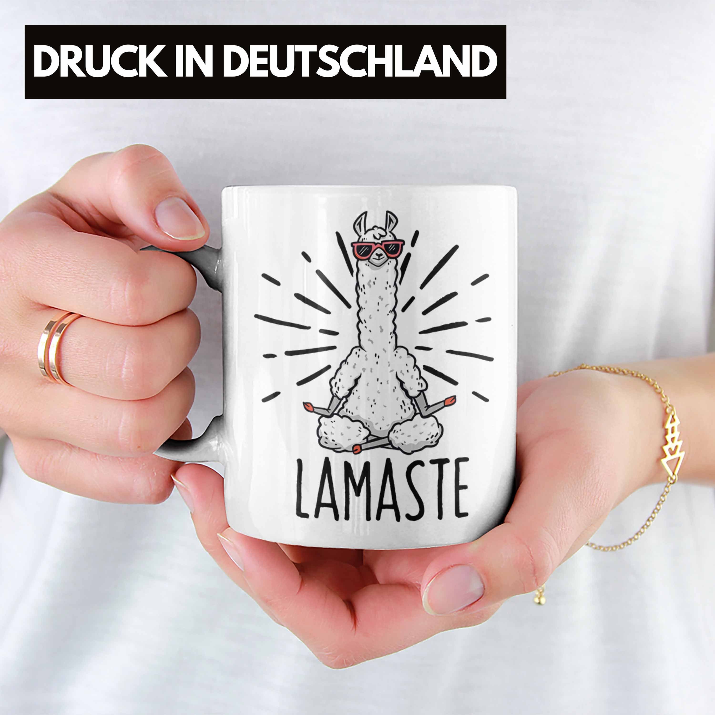 Trendation Tasse Llama Weiss Meditations-Tasse Geschenk Meditationsliebhaber für Meditieren