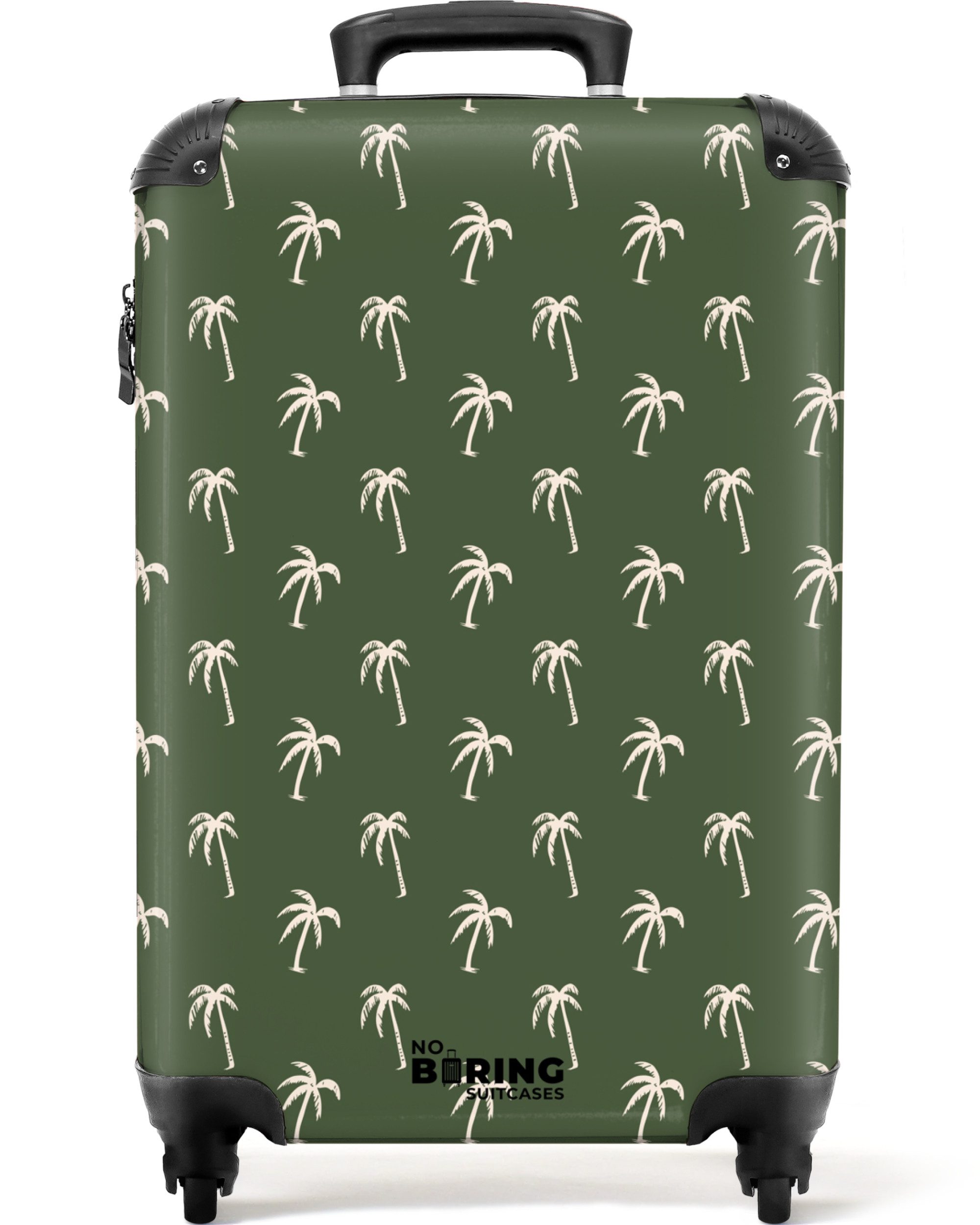 NoBoringSuitcases.com© Hartschalen-Trolley Grün mit beigem Palmenaufdruck günstig online kaufen