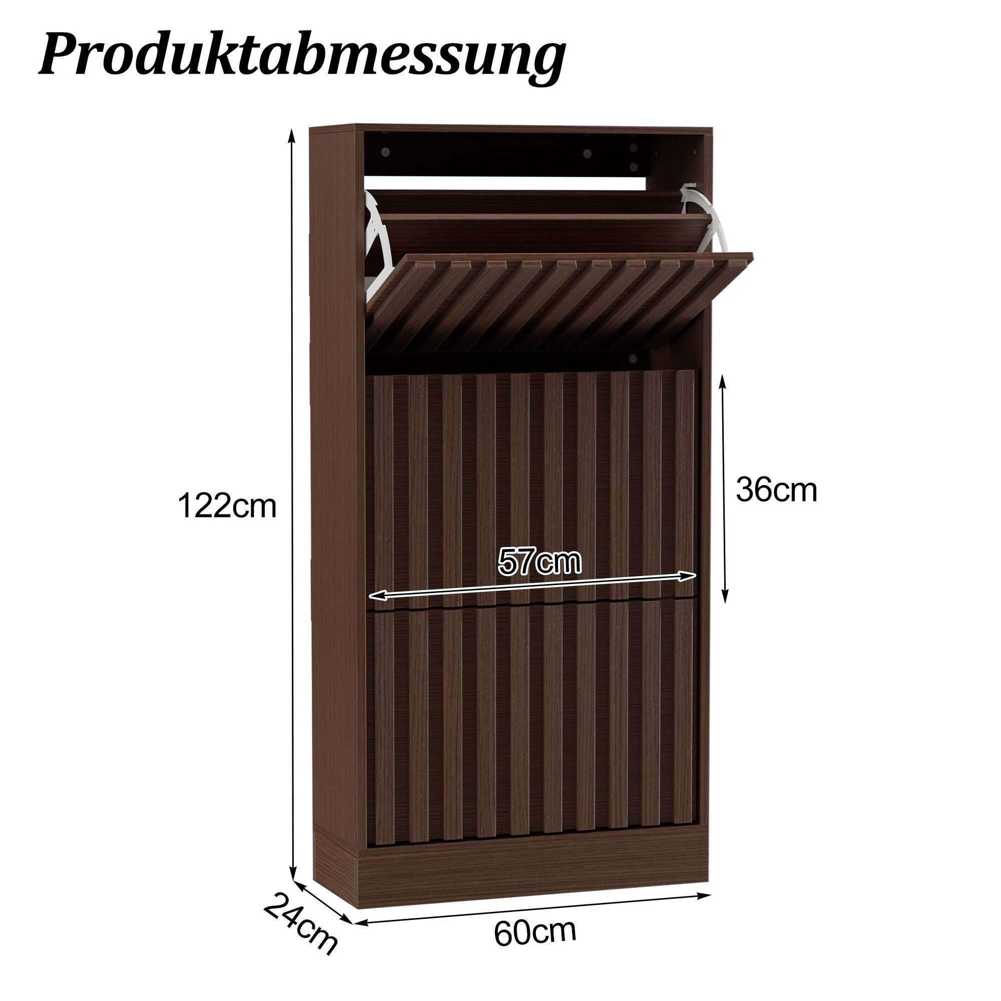 UEV Schuhschrank mit 3 Klappen, Schuhkipper schmal Schuhkommode Verstellbare Trennwände für Verschiedene Schuhtypen 60 * 24 * 122cm
