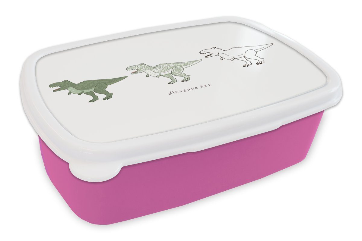 MuchoWow Lunchbox Dinosaurier - Kinderzimmer - Tyrannosaurus - Jungen - Mädchen - Kinder, Kunststoff, (2-tlg), Brotbox für Erwachsene, Brotdose Kinder, Snackbox, Mädchen, Kunststoff rosa | Lunchboxen