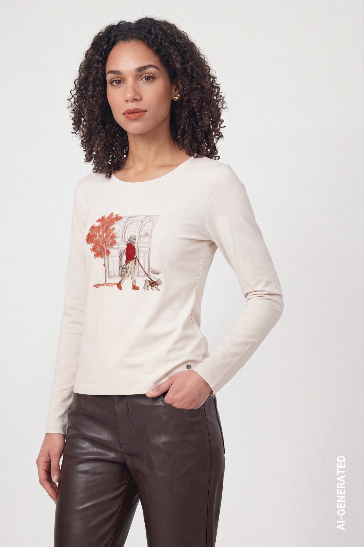 Monari Langarmshirt Regular fit mit Herbstprint