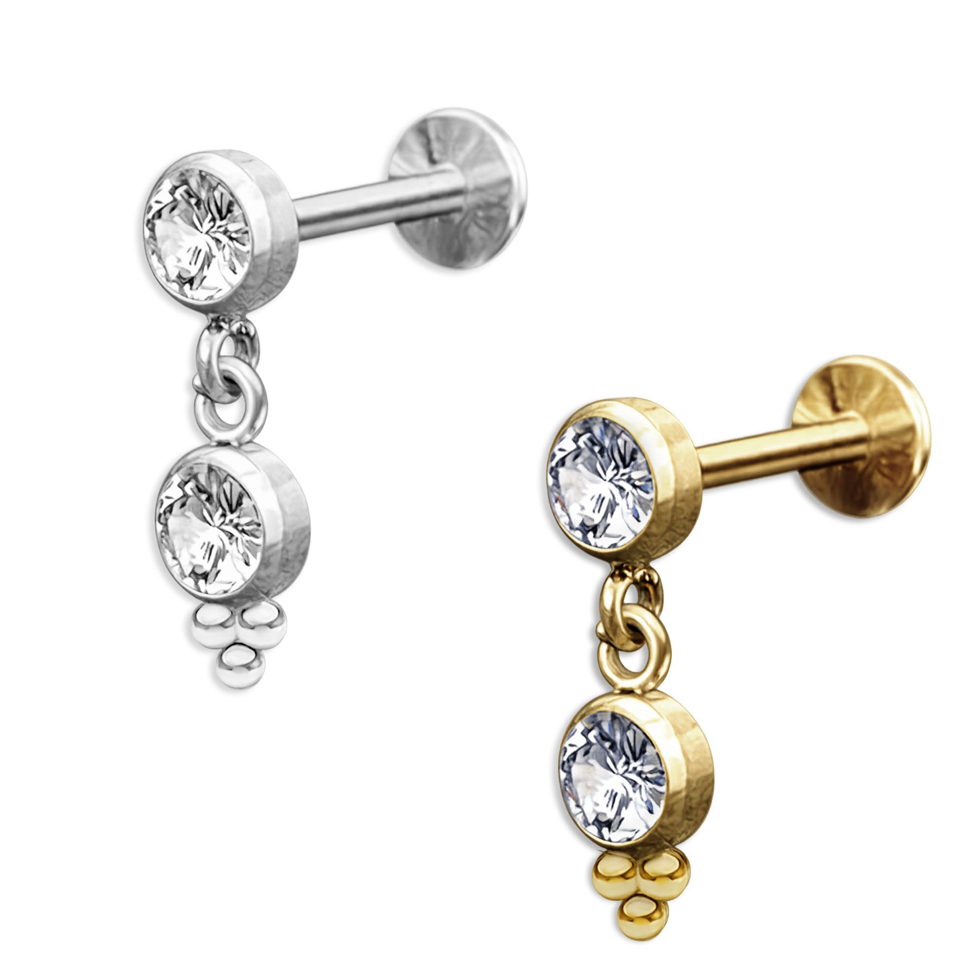 viva-adorno Piercing-Set Cartilage Piercing Stecker mit Zirkonia Anhänger aus Chirurgenstahl, Innengewinde, gold & silber, 1,0 mm / 1,2 mm – Bild 2 von 2
