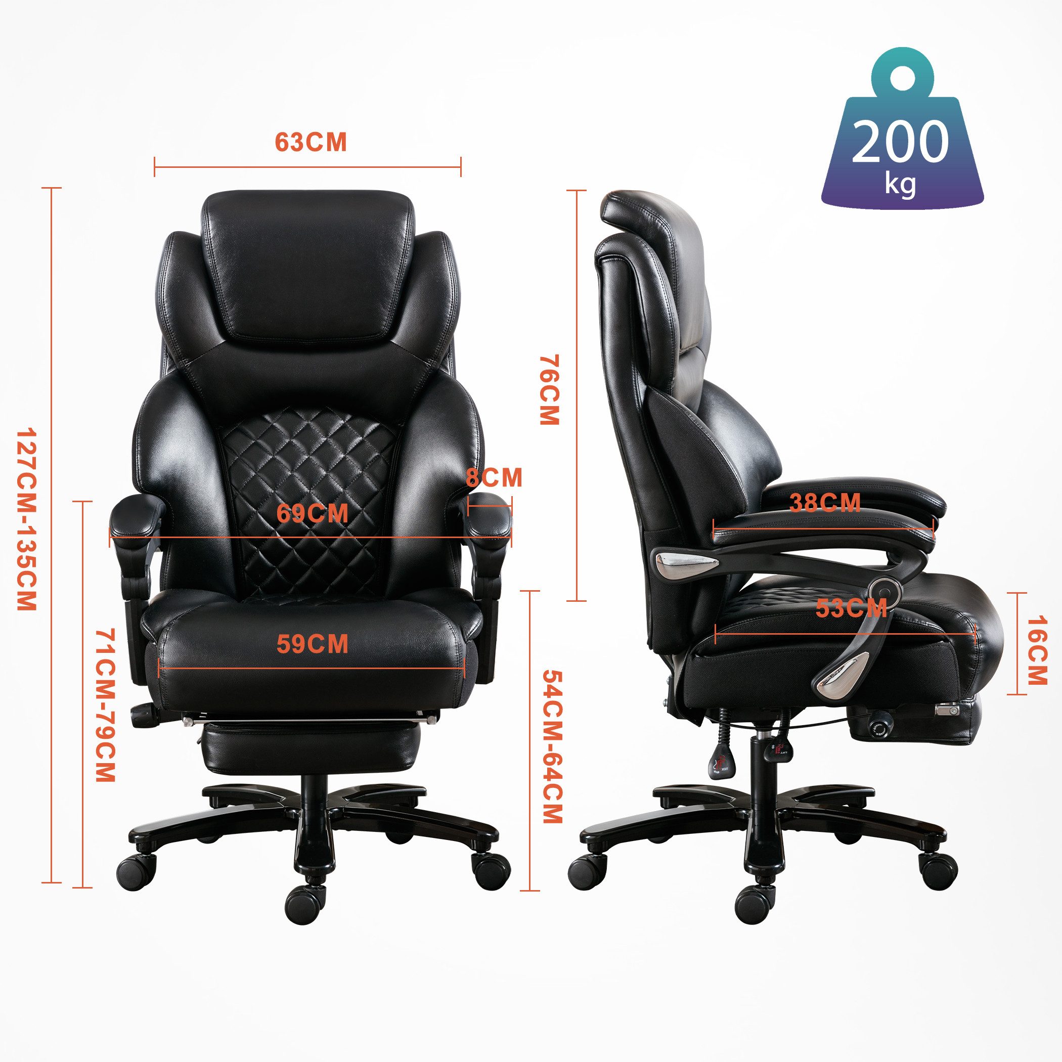 FANTASYLAB Bürostuhl PU-Leder Schreibtischstuhl mit verstellbare Lendenwirb günstig online kaufen