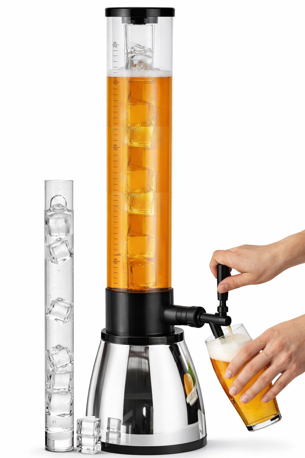Cheffinger Getränkespender XXL Getränkespender + Eiswürfelrohr Bier Wasser Saft Cocktail Party