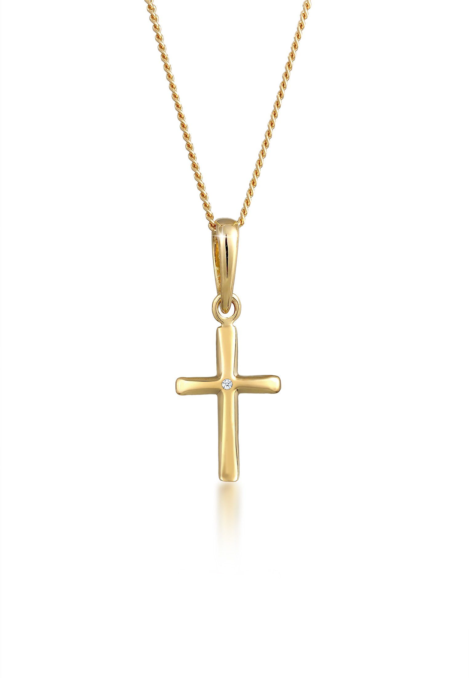 Elli DIAMONDS Collierkettchen Kreuz Diamant Weiß Brillantschliff (0.005 ct) 585 Gelbgold