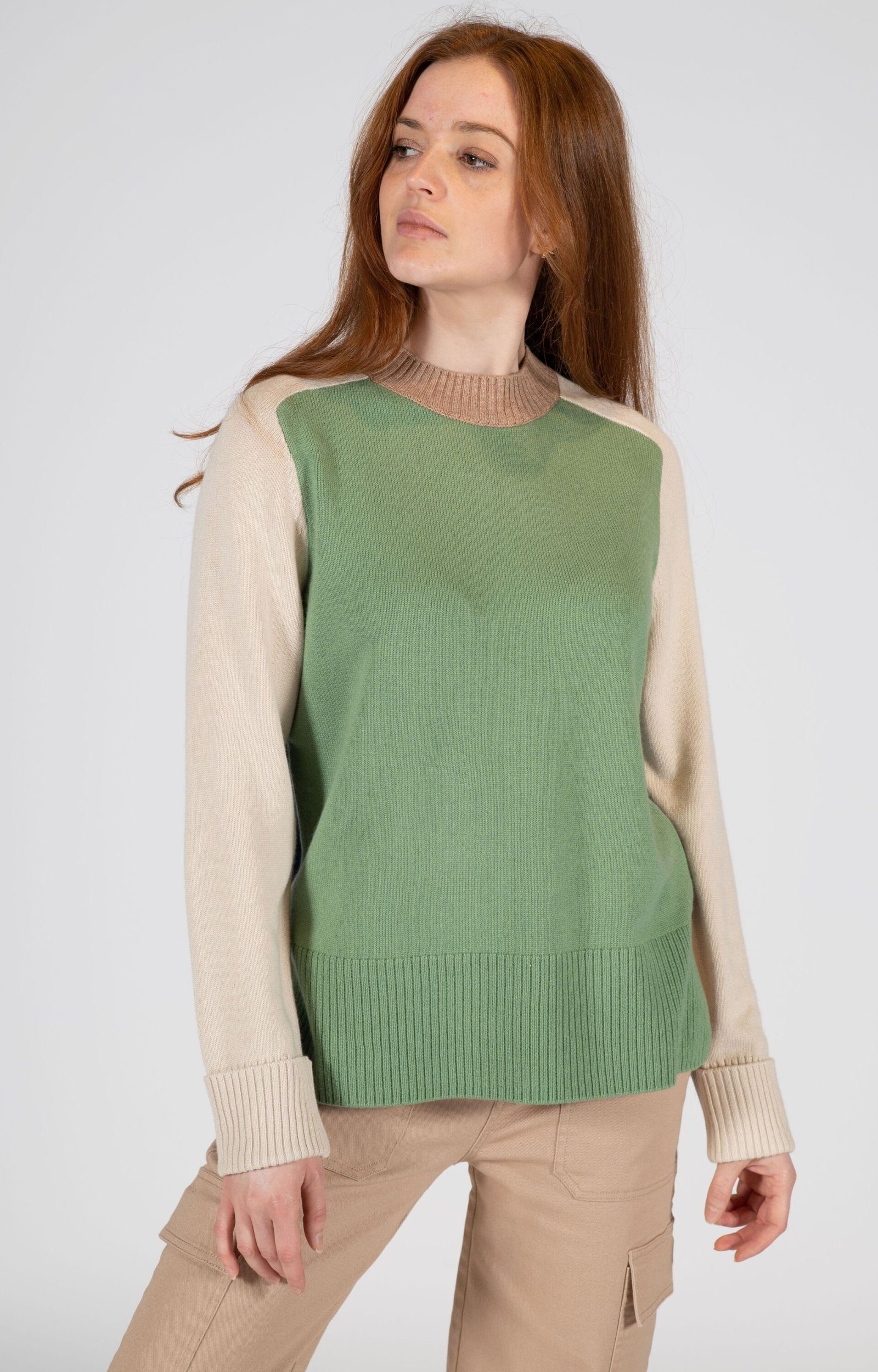 THE FASHION PEOPLE Rundhalspullover Sweater knitted, multicolor WASABI