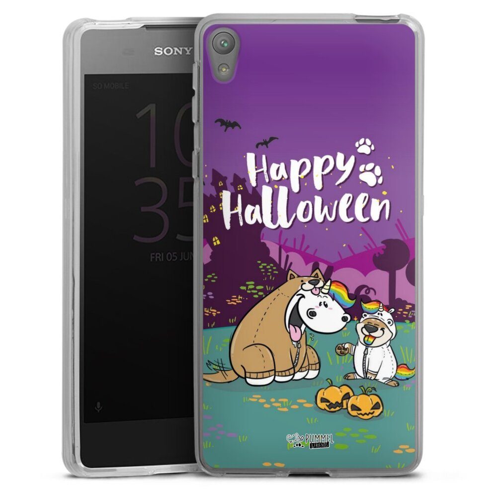 DeinDesign Handyhülle Pummeleinhorn Bisu Happy Halloween, Sony Xperia E5 Silikon Hülle Bumper Case Handy Schutzhülle