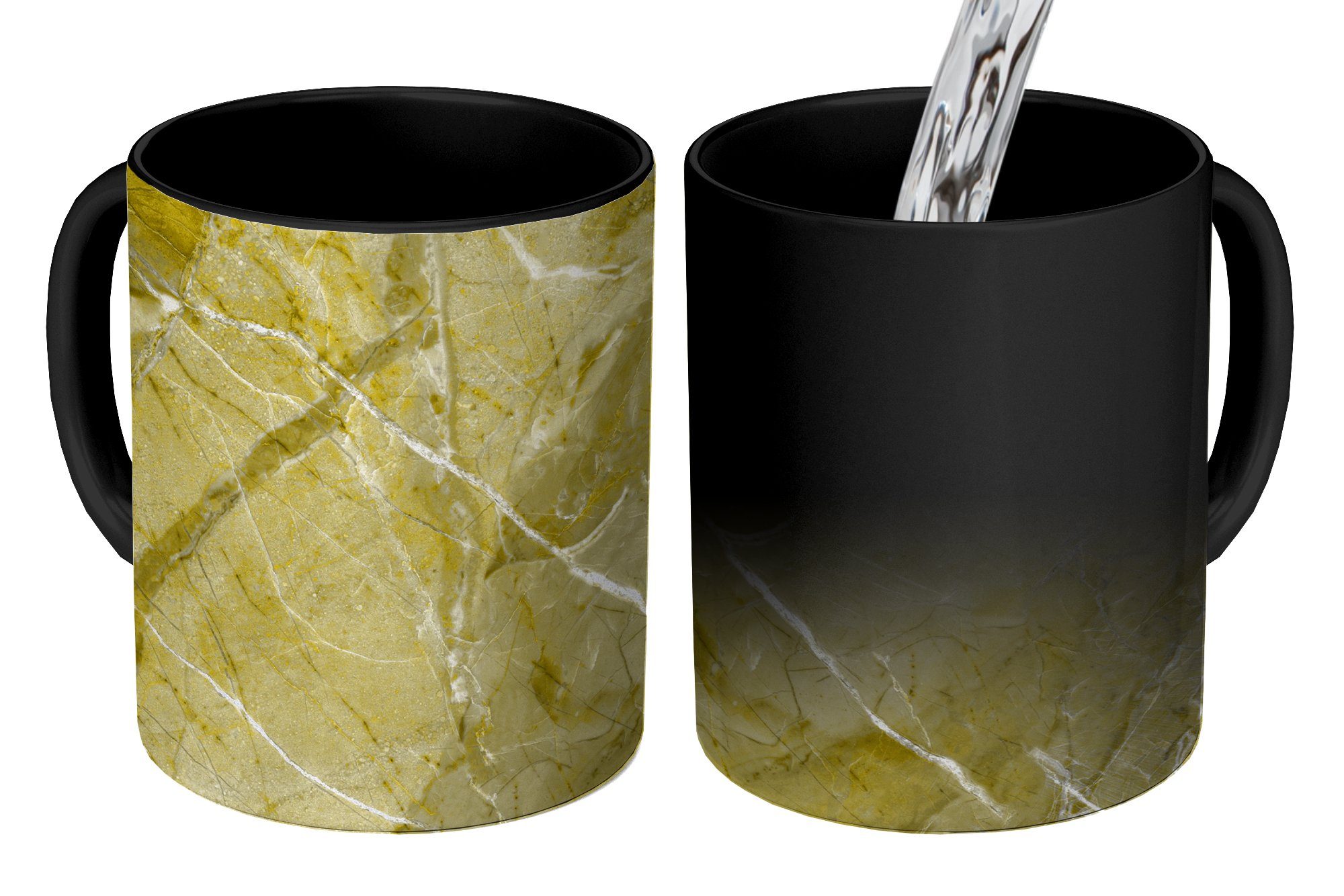 Granit, Gelb Kaffeetassen, - Kristalle - Weiß Keramik, Zaubertasse, Farbwechsel, Teetasse, Geschenk - Tasse MuchoWow