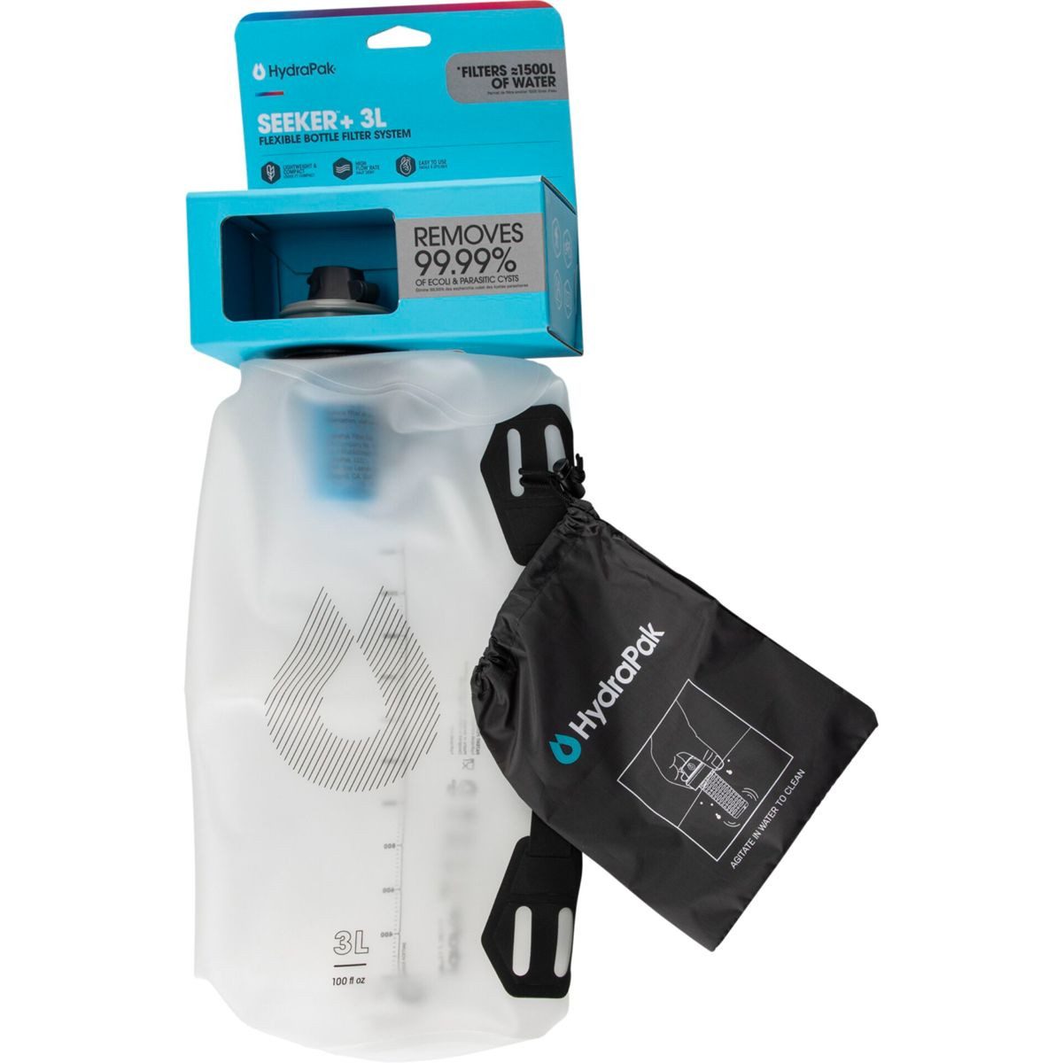 HydraPak Trinkflasche Seeker 3L Trinktank mit Filter transparent
