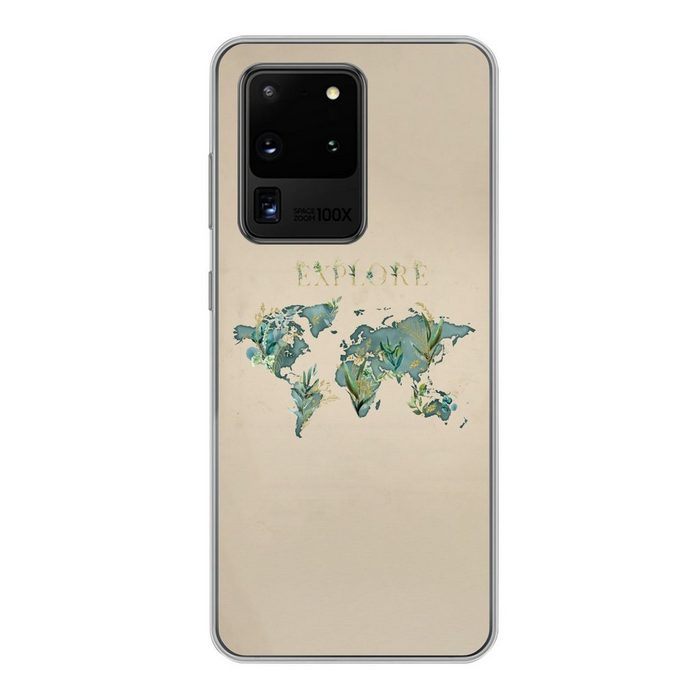 MuchoWow Handyhülle Weltkarte - Pflanzen - Wasser Phone Case Handyhülle Samsung Galaxy S20 Ultra Silikon Schutzhülle