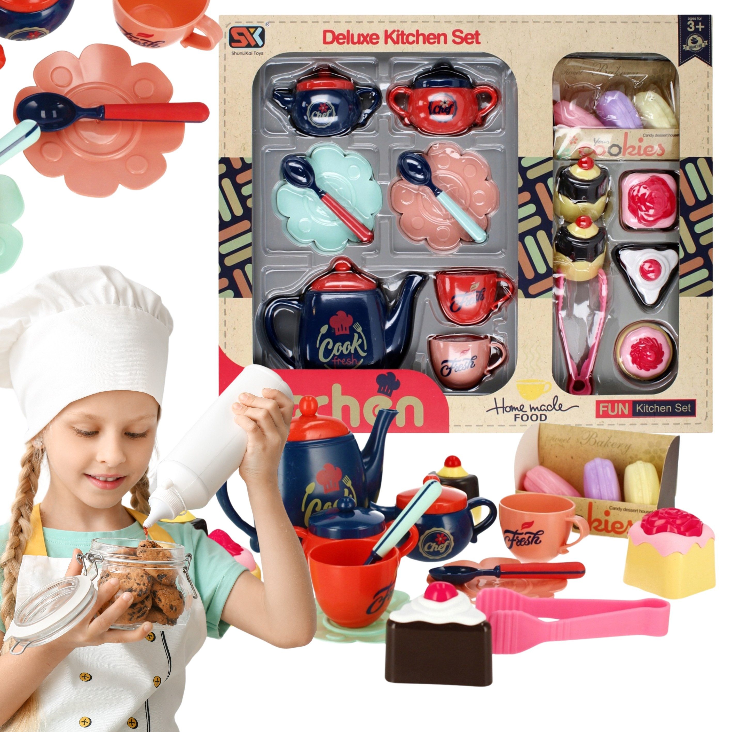 Spielgeschirr Küchenset mit Zubehör, Konditorei für Kinder ab 3 Jahren MEGA CREATIVE