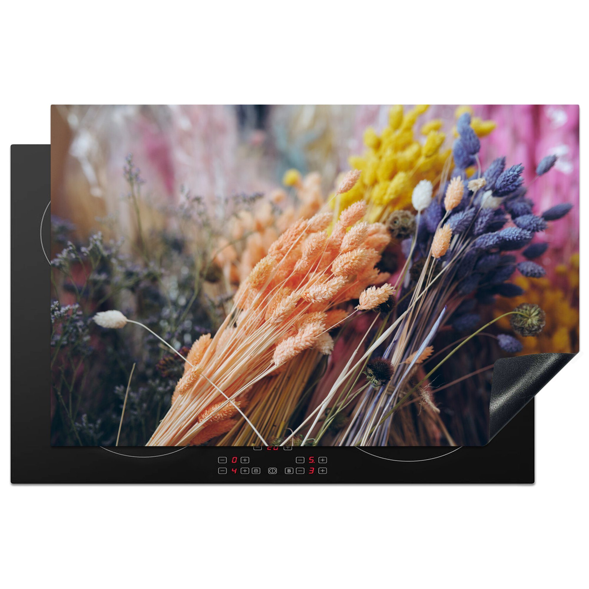Stilleben, die Herdblende-/Abdeckplatte Blumen Farben Ceranfeldabdeckung Vinyl, - küche, MuchoWow Getrocknete cm, für (1 - 81x52 tlg), Schutz Induktionskochfeld