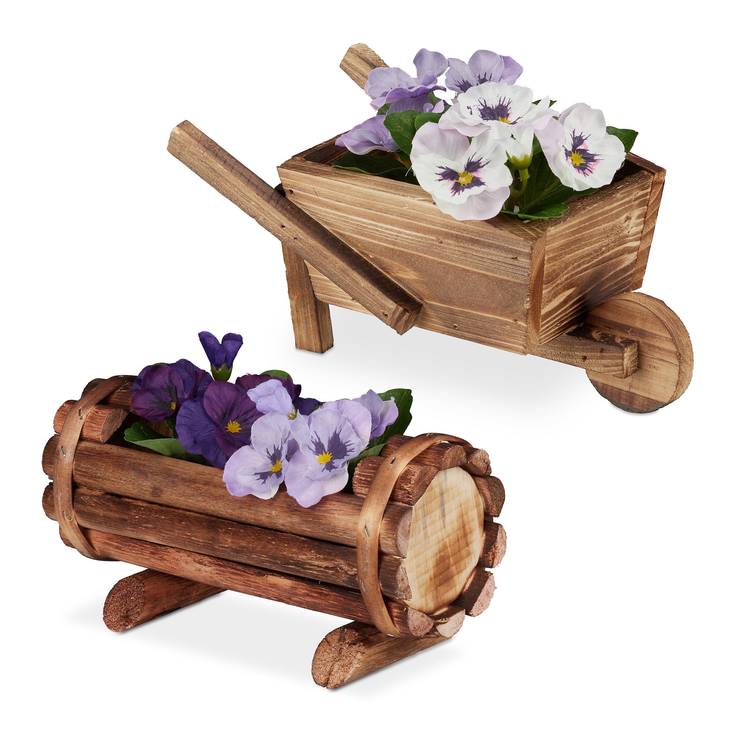 relaxdays Blumentopf Pflanzengefäß Holz 2er Set | Pflanzkübel