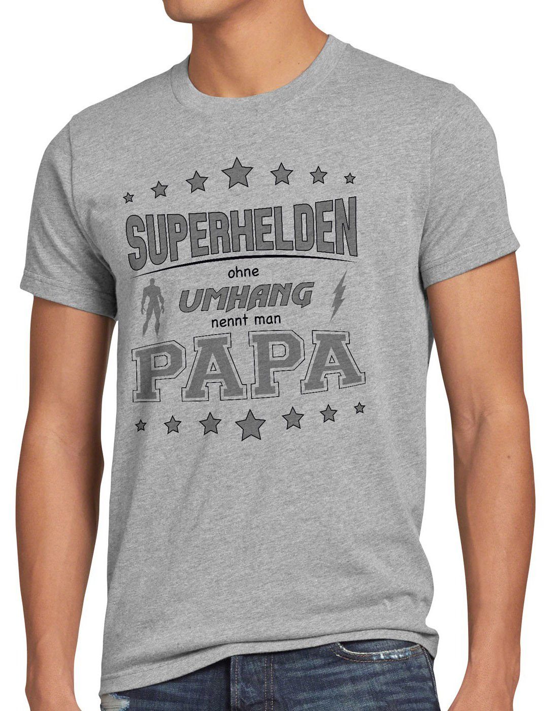 style3 Print-Shirt Herren T-Shirt Superhelden ohne Umhang nennt man Papa Fun Shirt Vater Dad Spruch grau meliert