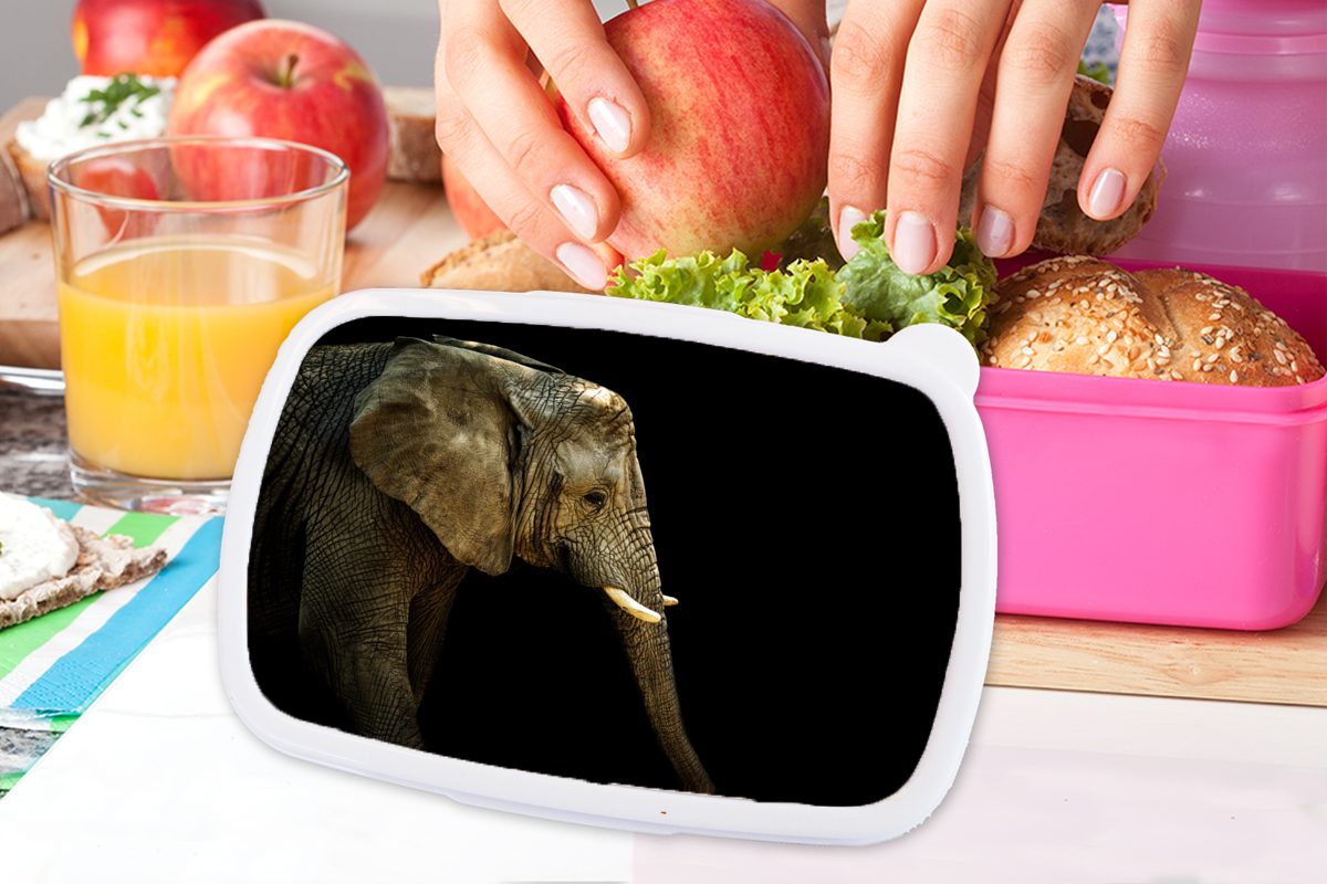 MuchoWow Lunchbox Elefant - Mädchen, Brotbox für Falten (2-tlg), Erwachsene, Kinder, Schwarz, Brotdose Kunststoff rosa Kunststoff, Snackbox, 