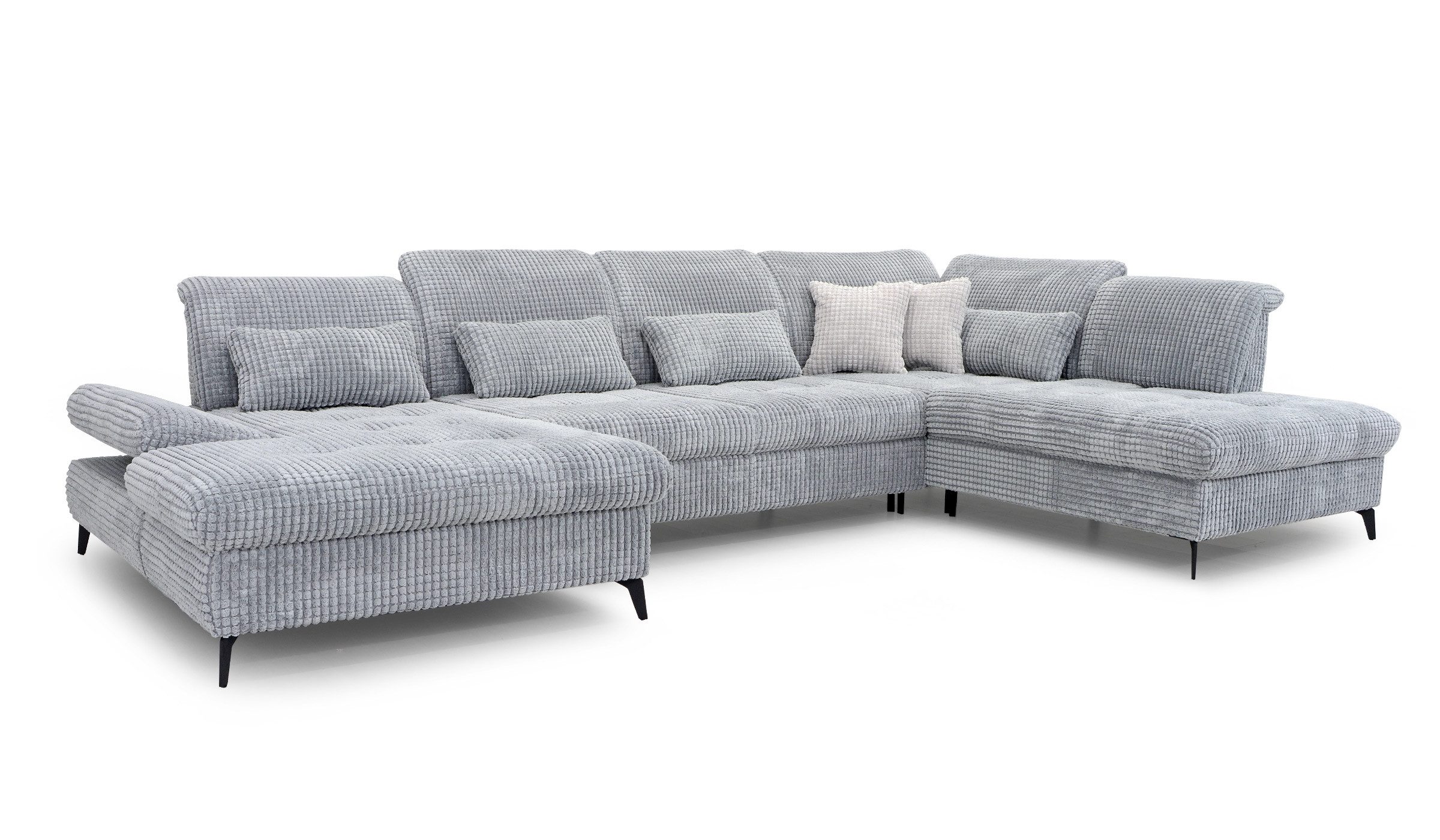 Hygger Möbelhaus Wohnlandschaft Nola XXL U-Form. Mit Schlaffunktion und Bettkasten 390 × 170/230 cm., Eckcouch B × T₁ / T₂: 390 × 170/230 cm, Ecksofa, Hergestellt in Europa