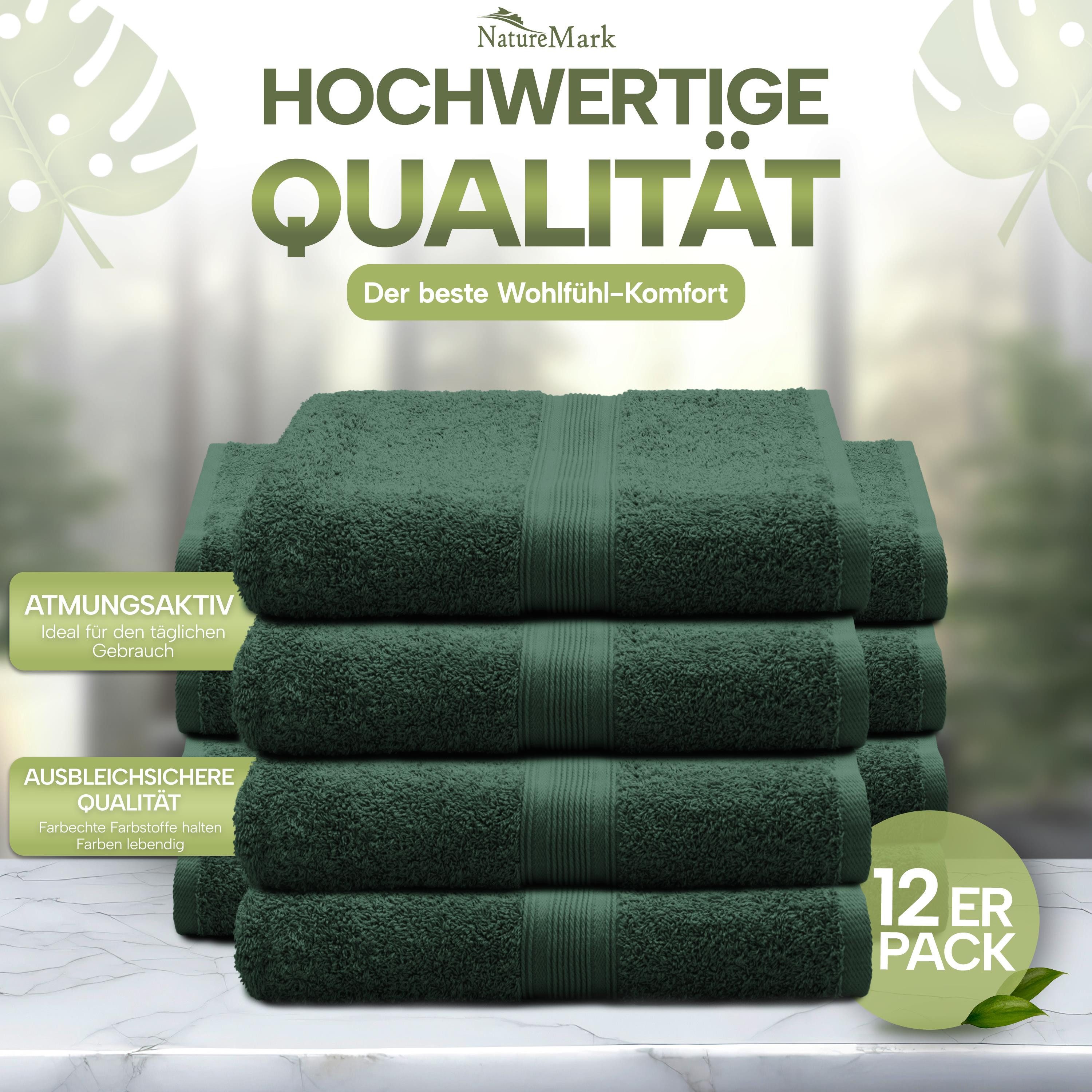 NatureMark Gästehandtuch Gästetuch 500gsm, 100% Baumwolle (12-St), Gästehandtuch Premium Qualität, 30x50cm, Dunkel grün