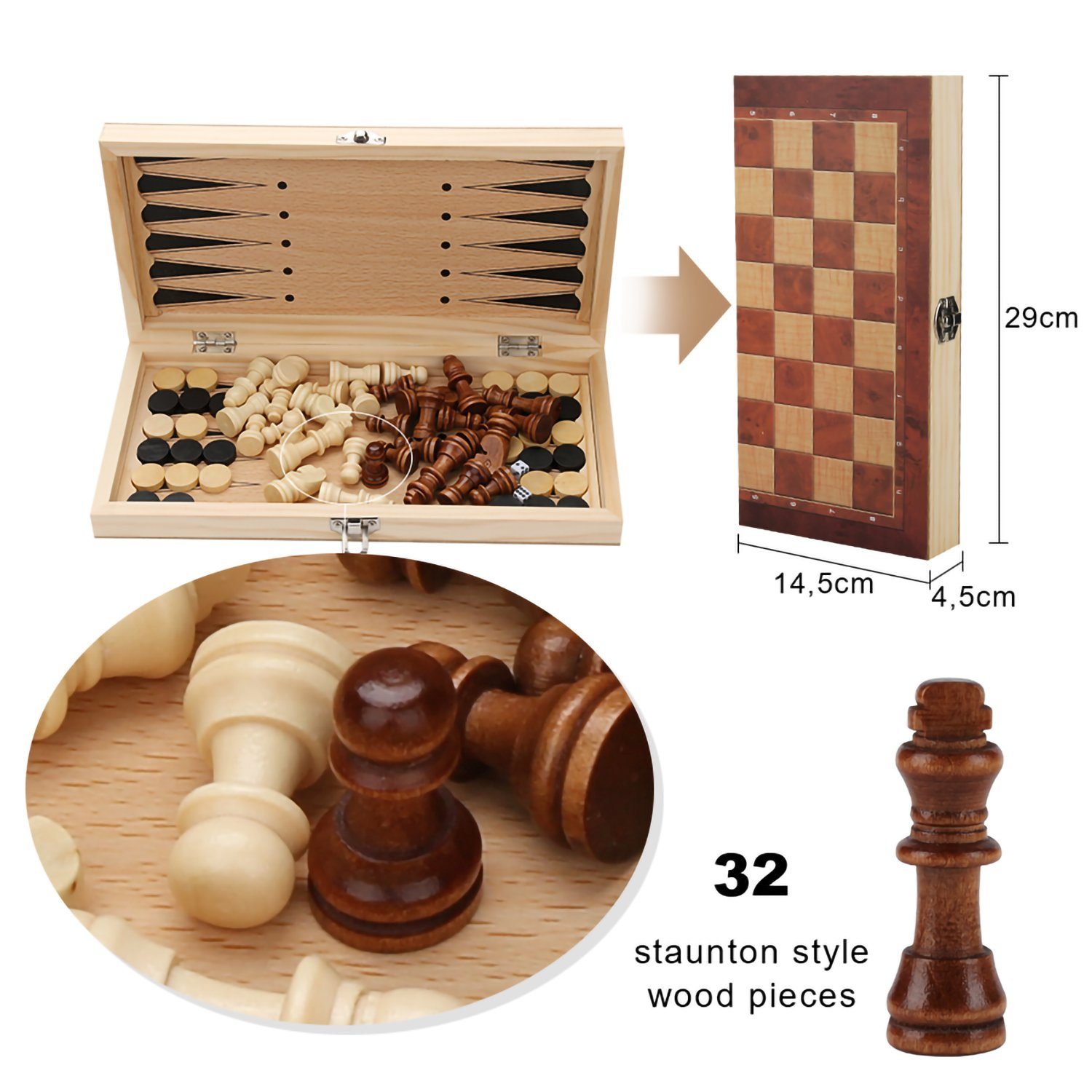 Handarbeit Schach 29x29CM 3 Lospitch in1 Schachspiel Spiel Backgammon Spiel, Schach