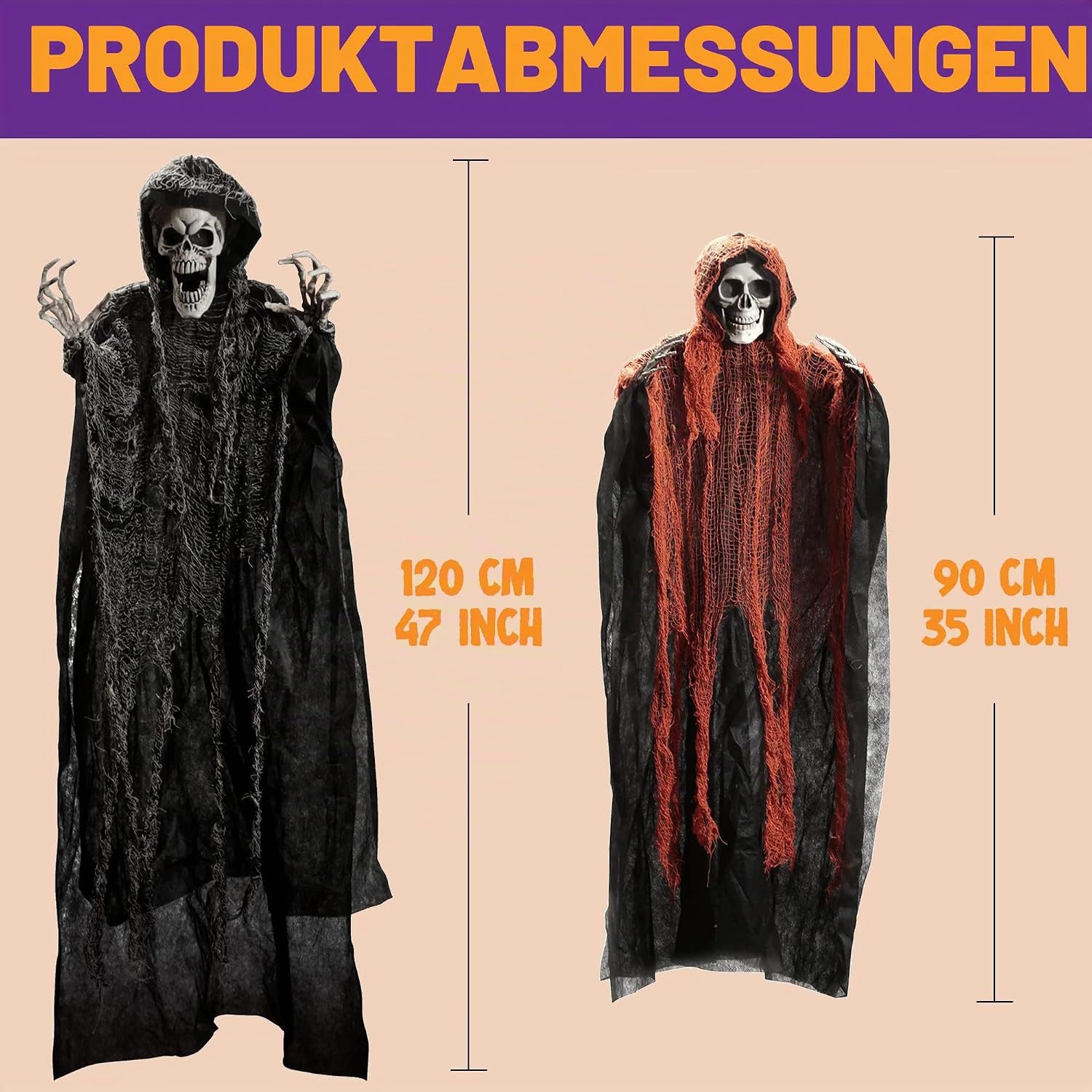JOYIN Hängedekoration JOYIN 3 Stück hängende Sensenmänner Halloween Deko mit LED – Bild 5 von 5