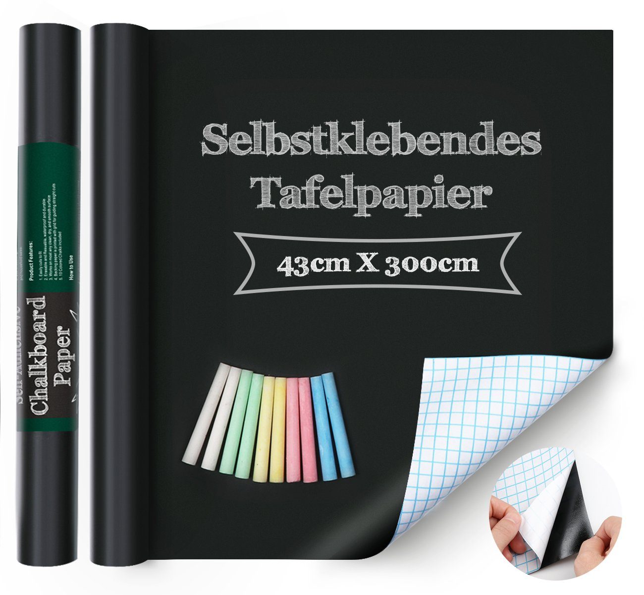 Tafelfolie 43x300cm Selbstklebend Tafelfolie Schwarz