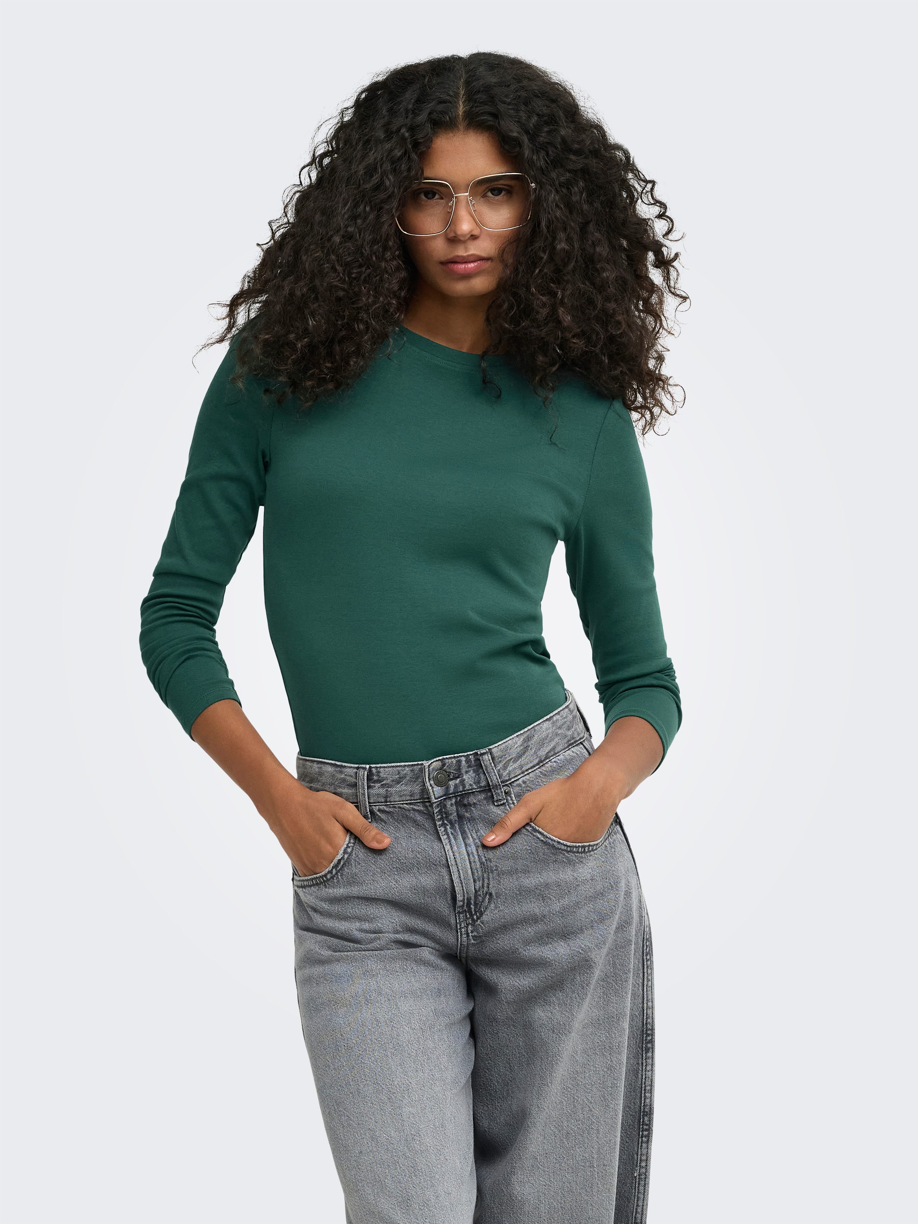 ONLY Langarmshirt ONLRILEY O-NECK L/S TOP JRS Baumwollmischung
