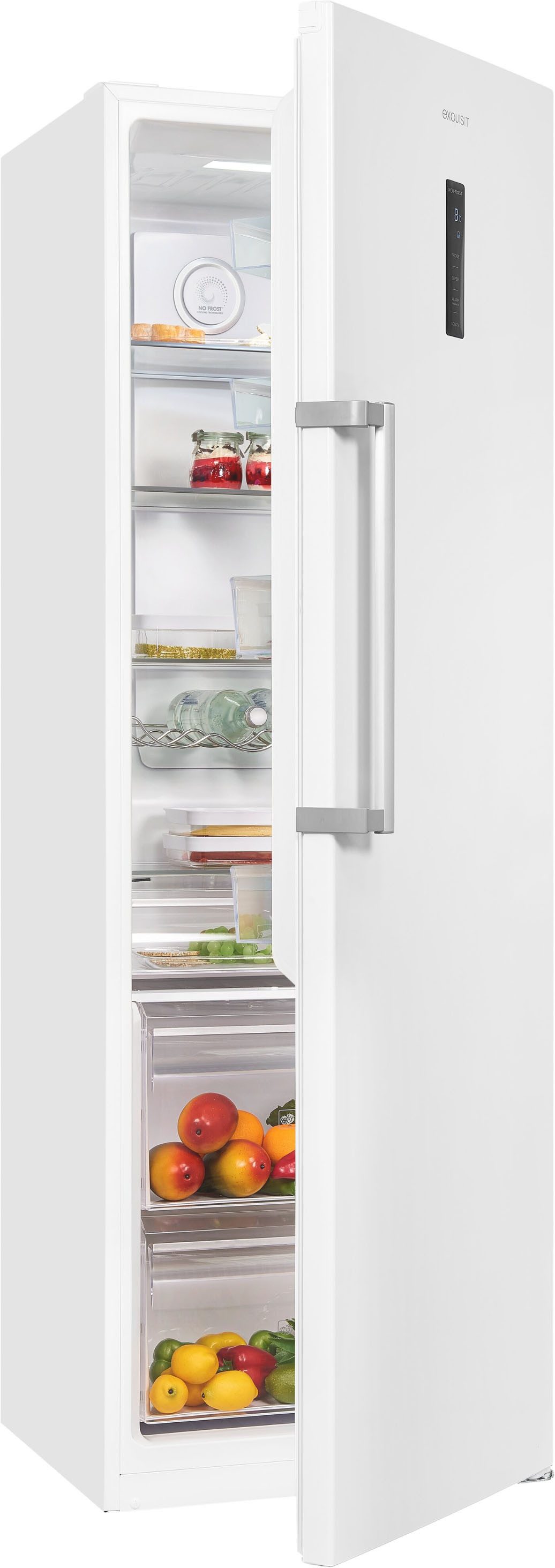 exquisit Kühlschrank KS360-V-HE-040C weiss, 185 cm hoch, 60 cm breit, Nie wieder abtauen: Vollraum-Kühlschrank mit No-Frost & LED