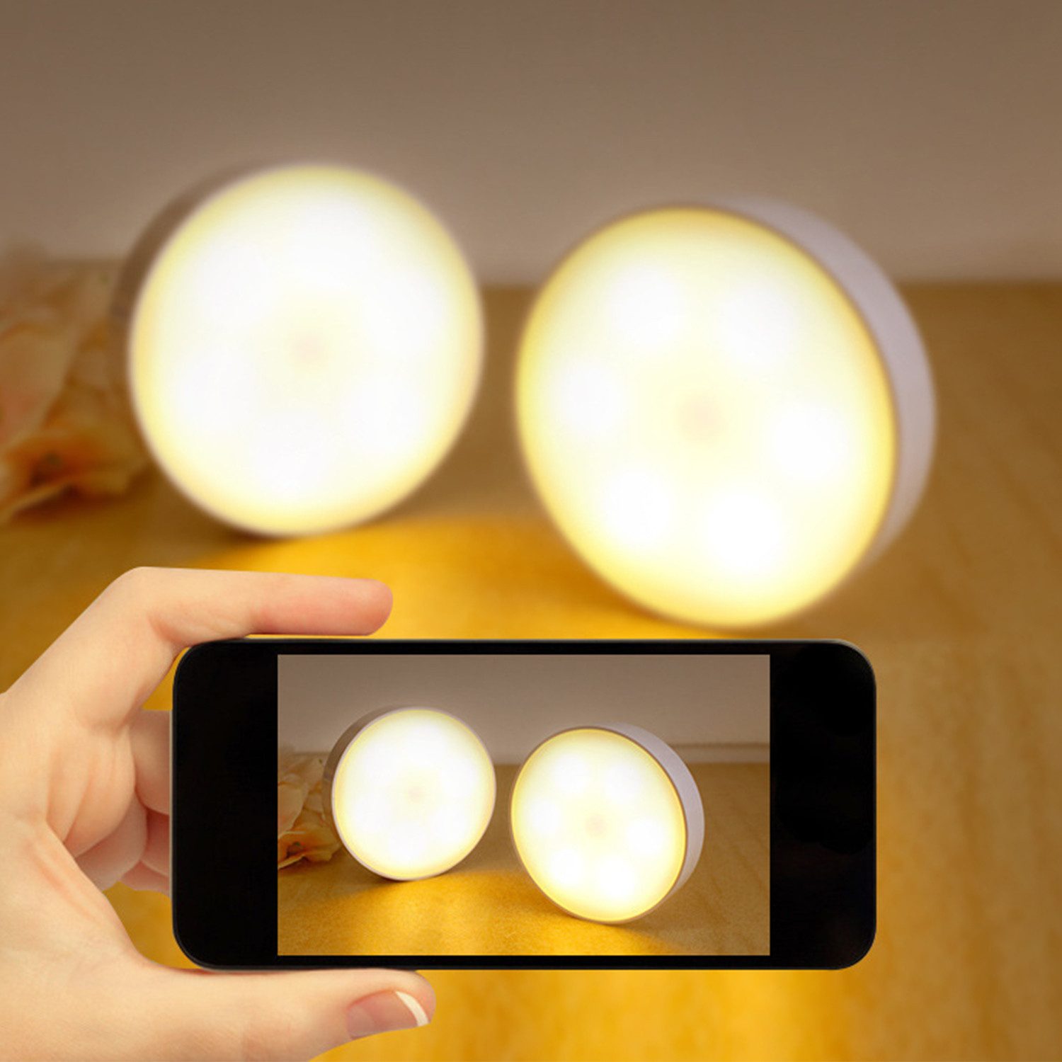 ibettertec Wandleuchte LED Nachtlicht,mit Bewegungsmelder, LED Unterbauleuchte, Akku Kabellose Wandlampe, LED Nachttischlampe, USB Aufladbar, Warmweiß, Bewegungsmelder Licht für Treppenhaus Flur Schlafzimmer