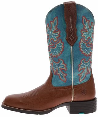 Ariat ROUND UP WIDE SQUARE TOE Braun Blau Cowboystiefel Damen Westernreitstiefel