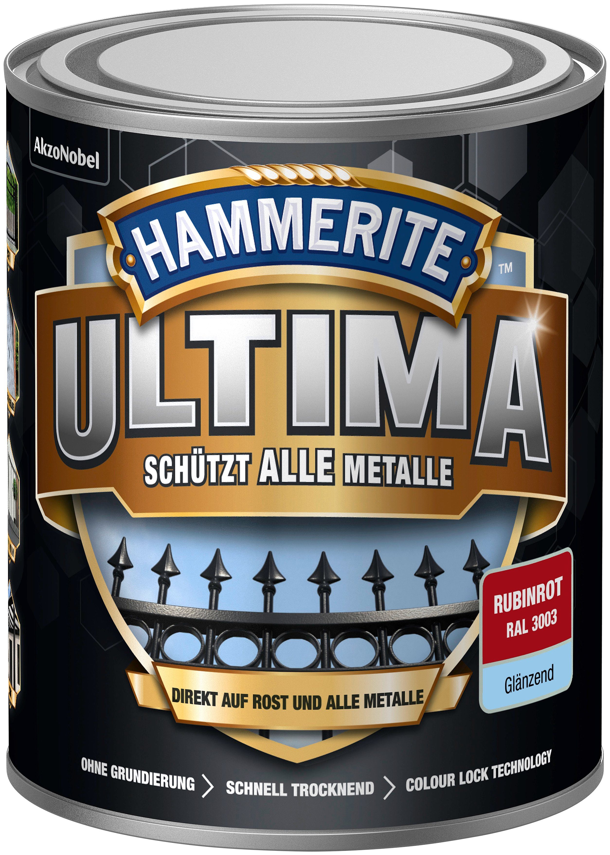 Hammerite  Metallschutzlack ULTIMA schützt alle Metalle, 3in1, rubinrot RAL 3003, glänzend