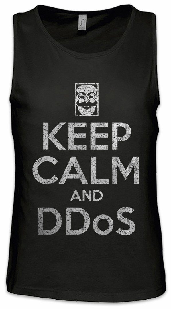 Tanktop Keep Calm And Ddos Ärmelloses T-Shirt IT Informatik Informatiker PC