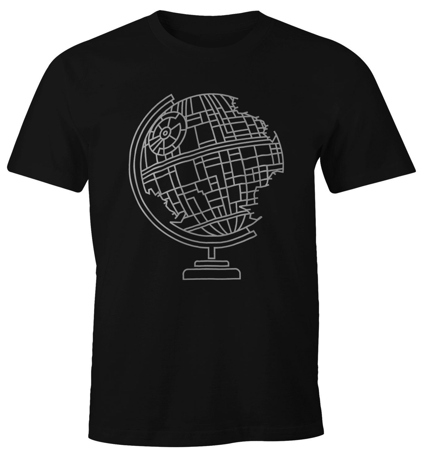 Globe Print-Shirt Moonworks® Herren mit Todes-Stern Globus Print Fun-Shirt T-Shirt Death MoonWorks