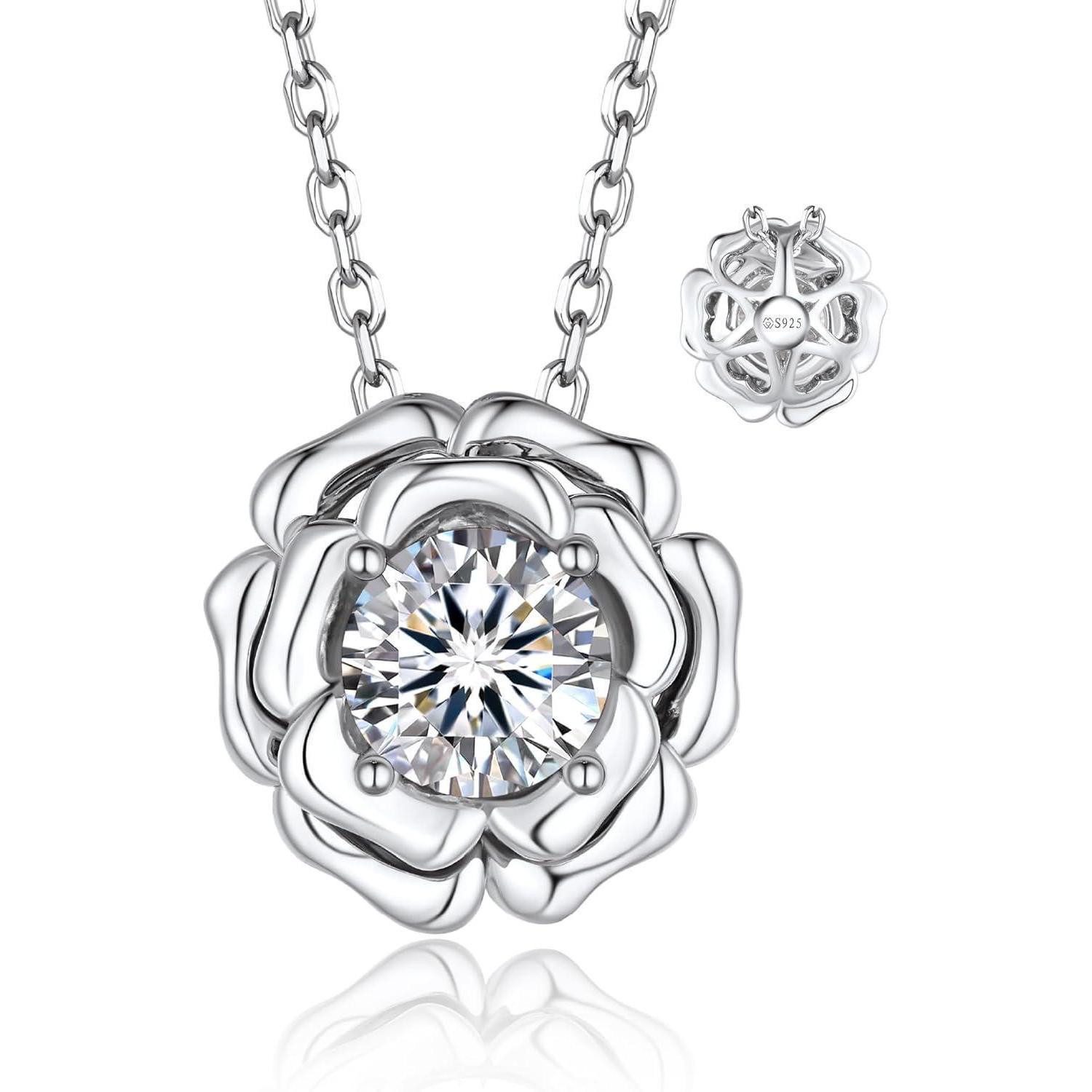 Kette mit Anhänger Halskette Damen Herz Moissanite Silber 925 1 Karat Silber Blumen