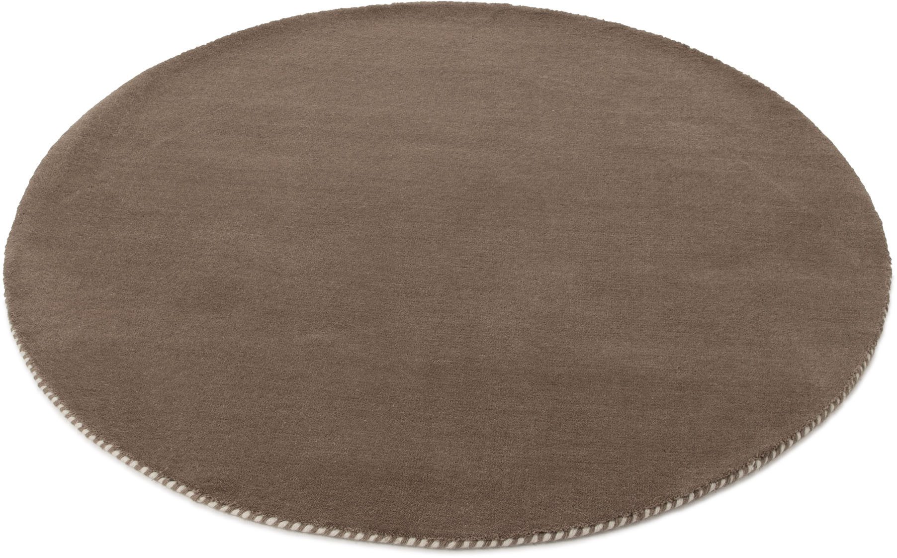 carpetfine Wollteppich Gabbeh Lola Uni, rund, Höhe: 14 mm, mit natürlichem Pflanzenmaterial von Hand gewebt, auch als Läufer