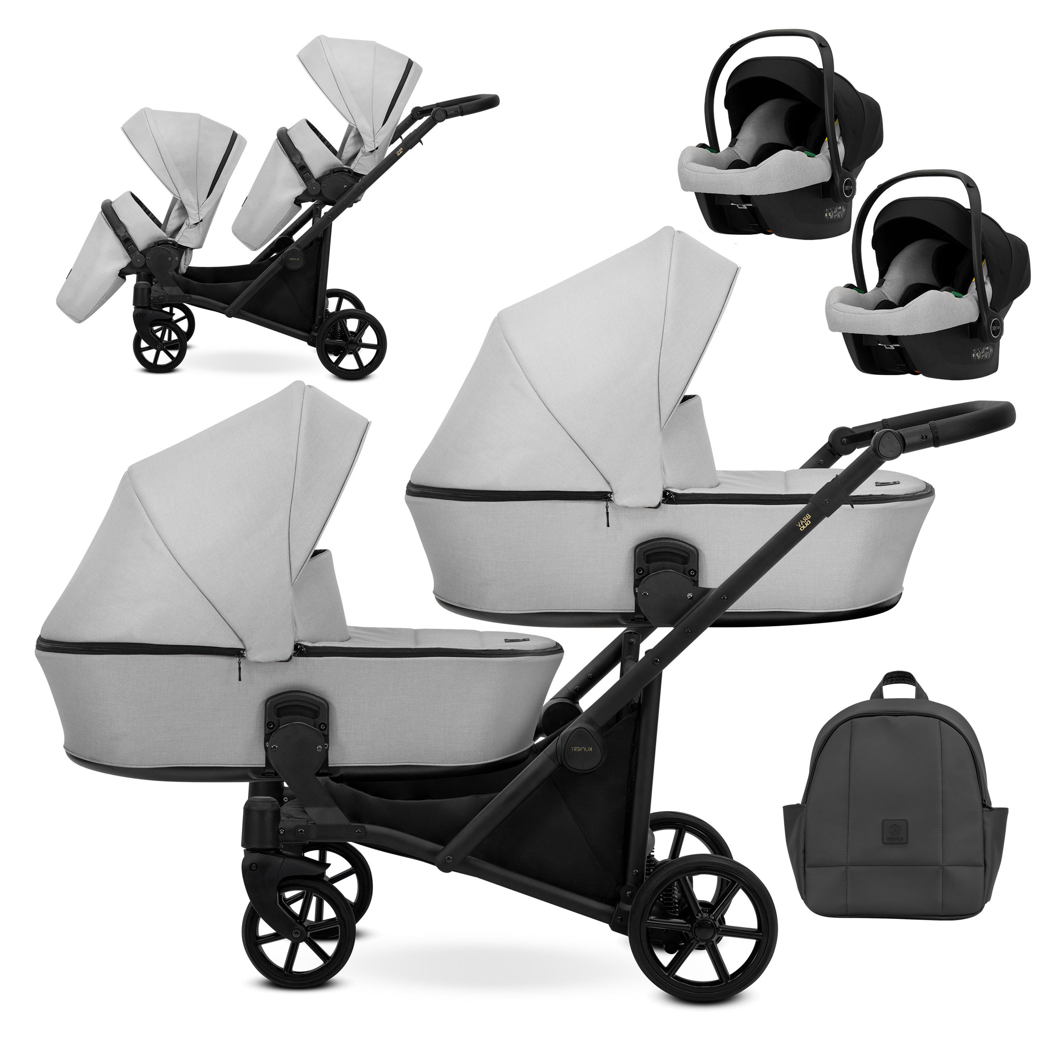 Zwillings-Kombikinderwagen Zipy Duo 4 in 1 inkl. Sportsitze, Autositze und Zubehör in 6 Farben