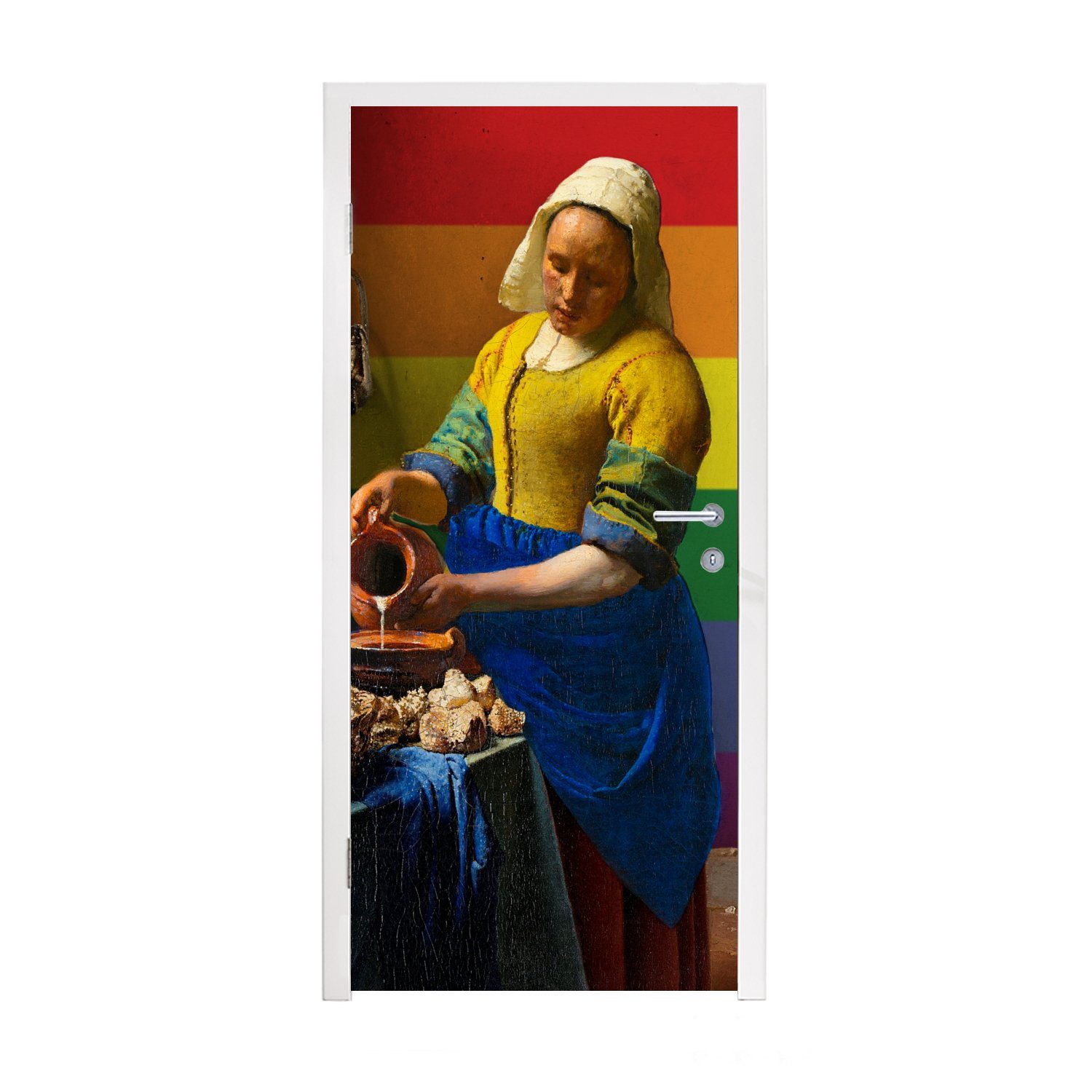 MuchoWow Türtapete Milchmädchen - Stolz - Vermeer, Matt, bedruckt, (1 St), Fototapete für Tür, Türaufkleber, 75x205 cm