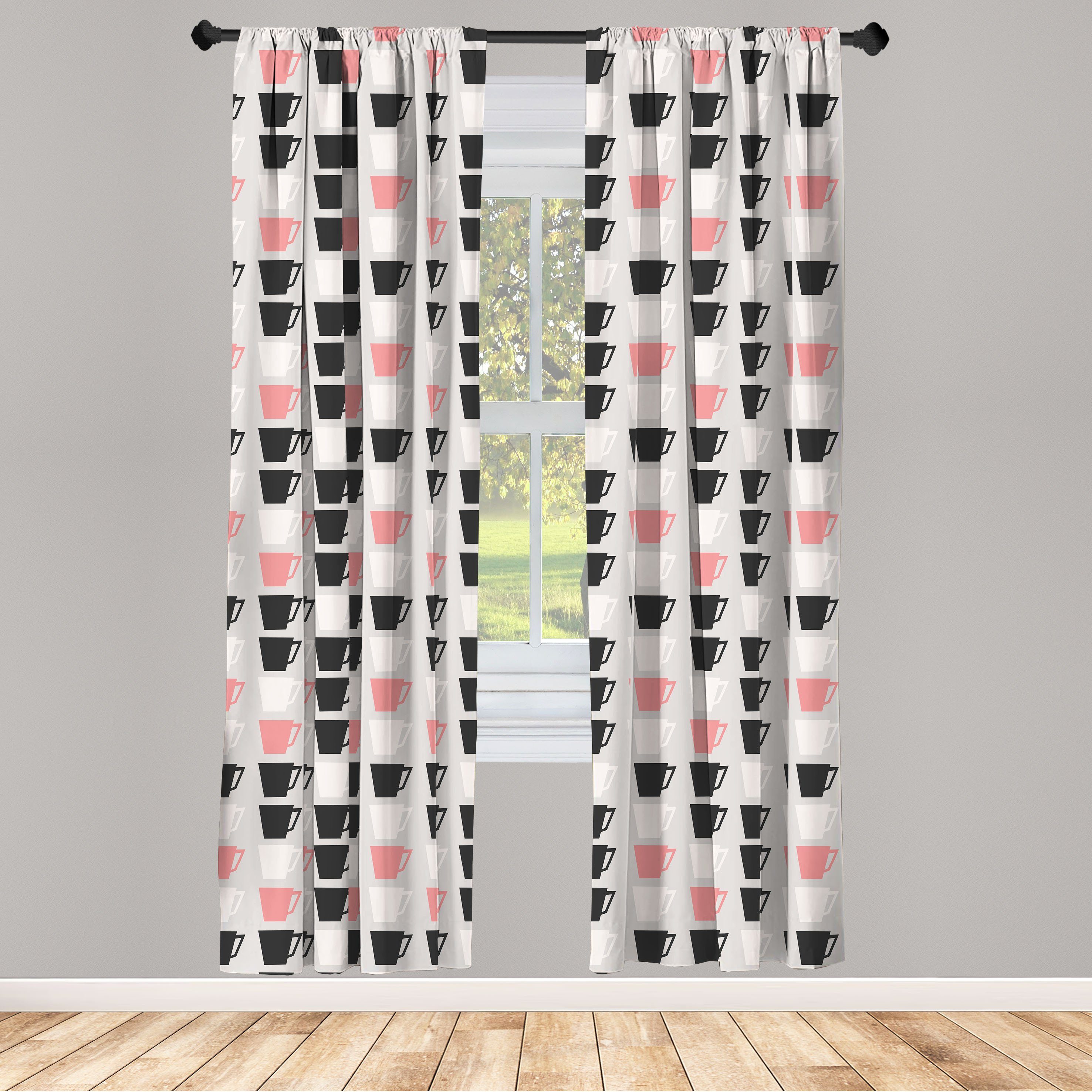 Gardine Vorhang für Wohnzimmer Schlafzimmer Dekor, Abakuhaus, Microfaser, Kaffee Pastell Tassen auf grauem Hintergrund