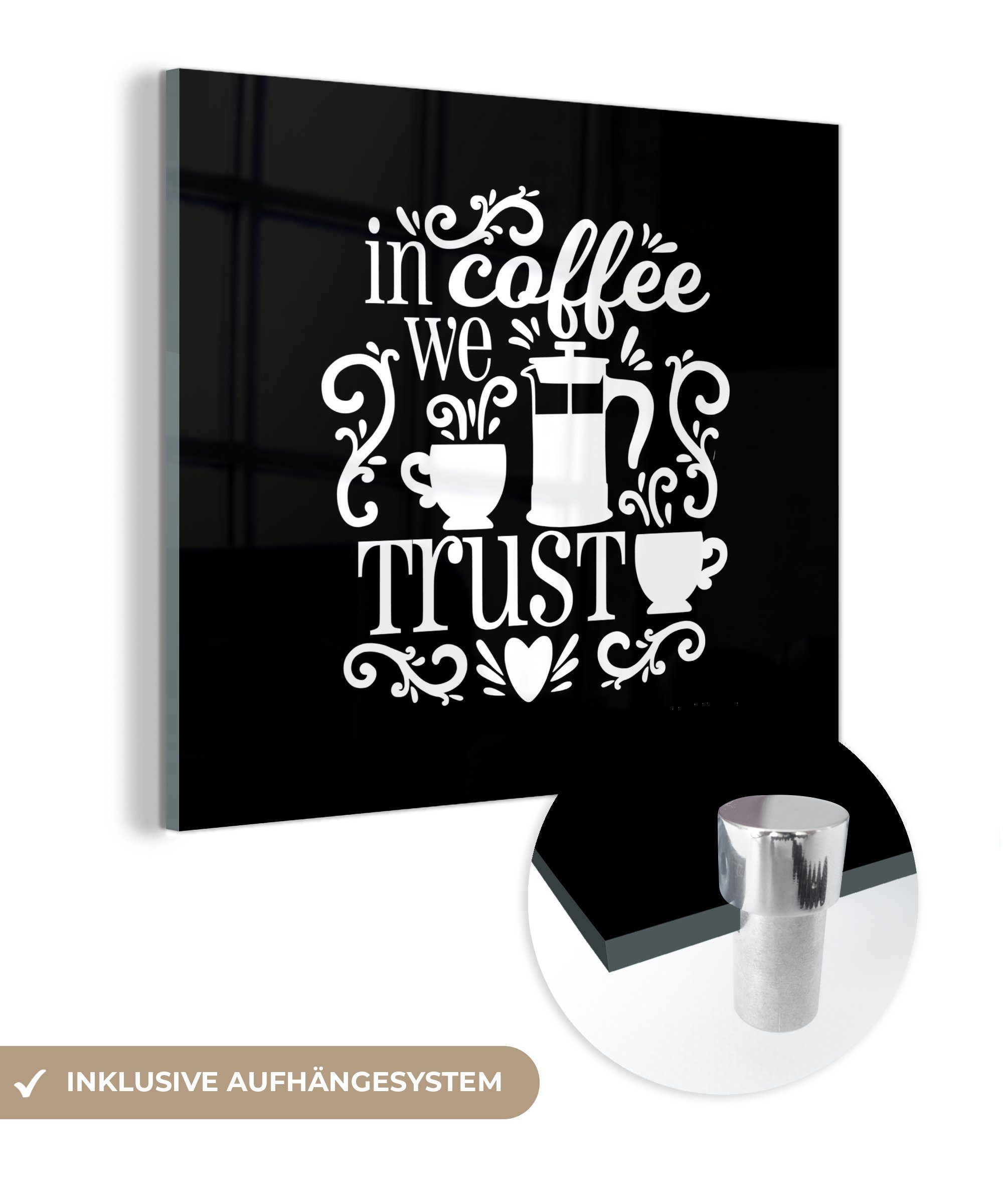MuchoWow Acrylglasbild Sprichwörter Kaffee Schwarz Weiß, (1 St
