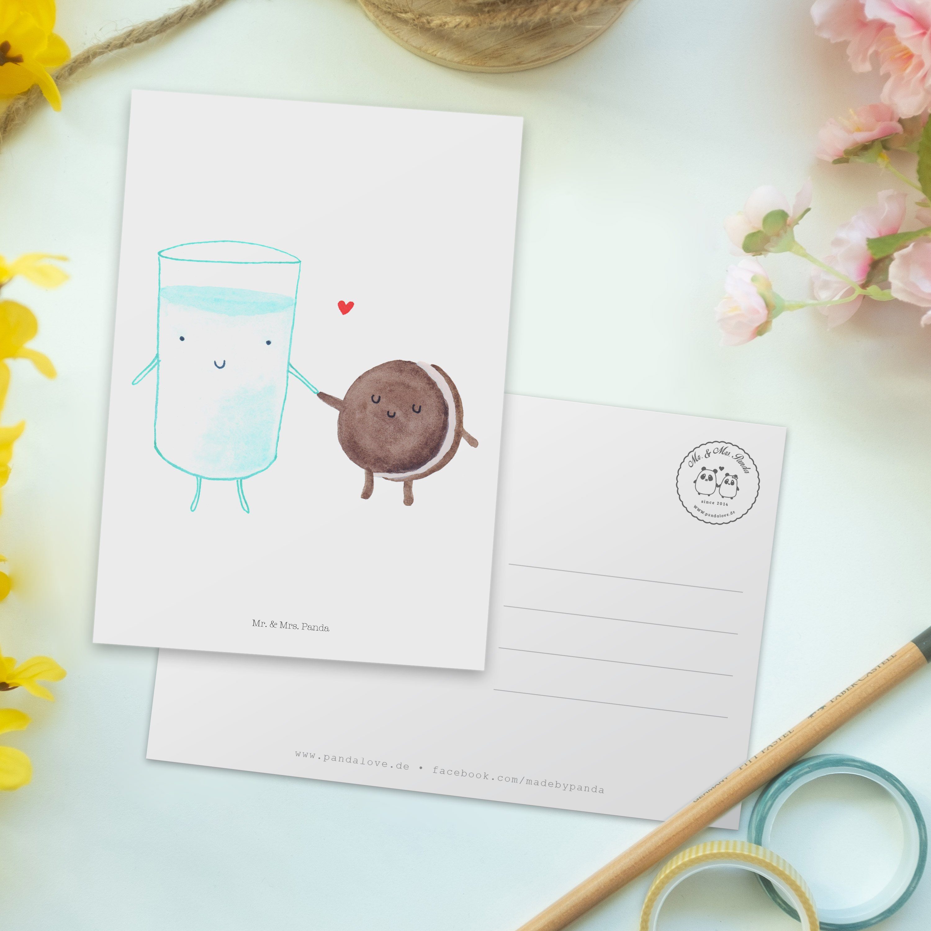 Mr. Geschenk, - & Milch & Motiv Paar, süß, Postkarte Weiß Keks perfektes Kar Kekse, - Mrs. Panda