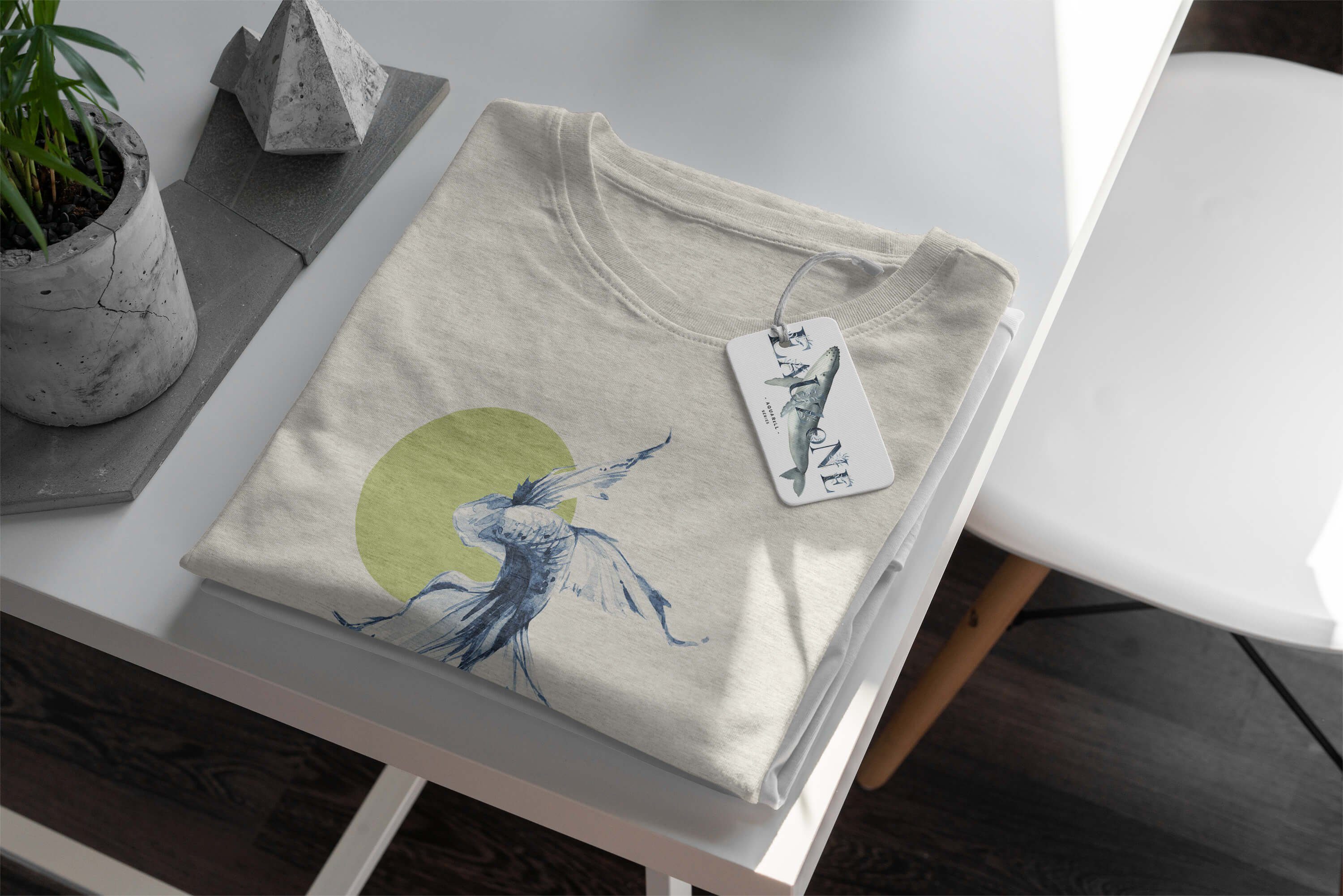 100% Shirt (1-tlg) Motiv Sinus Ökomode Bio-Baumwolle Nachhaltig T-Shirt gekämmte Herren Wasserfarben Kampffisch a Art T-Shirt